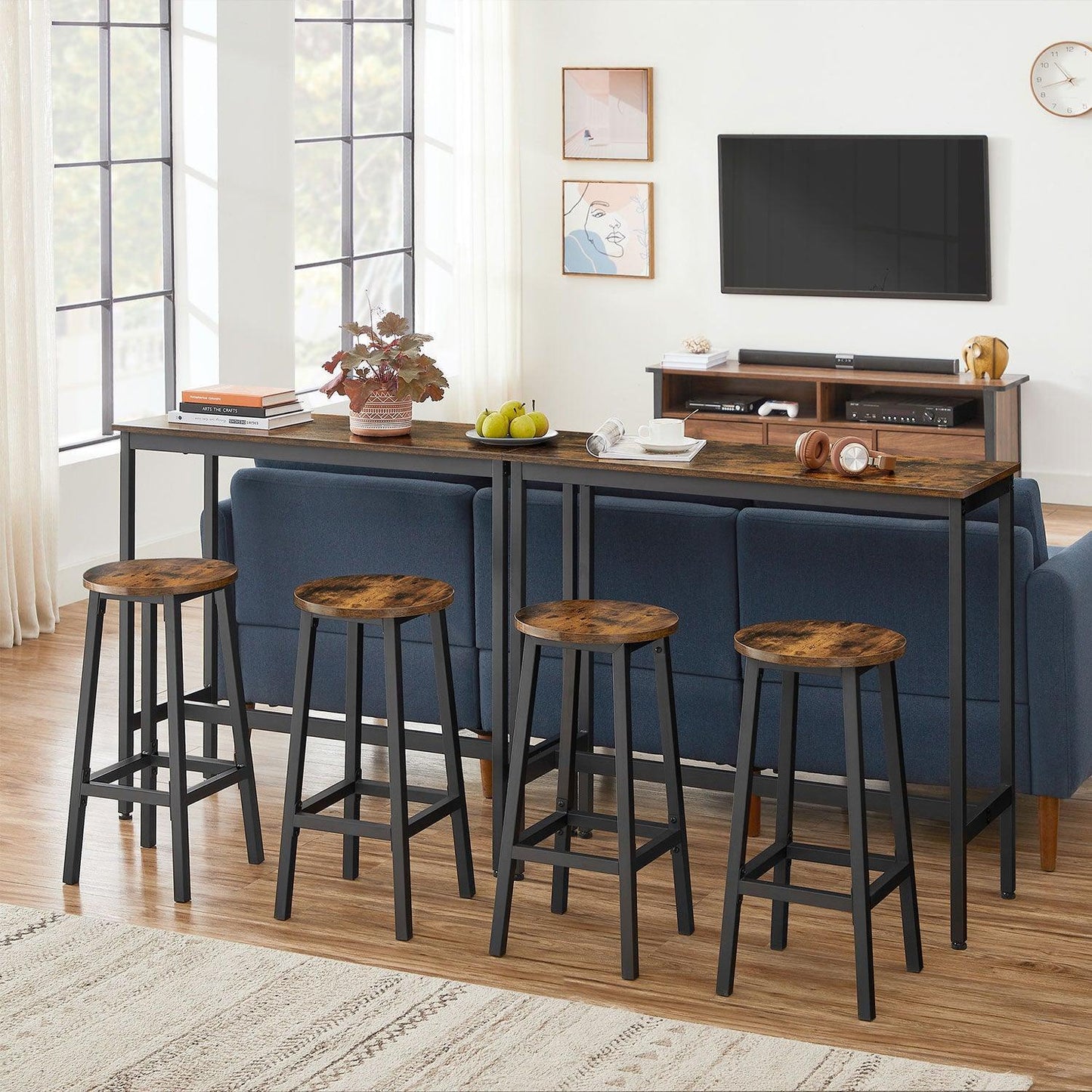 Brown & Black Bar Table with 2 Round Stools FredCo