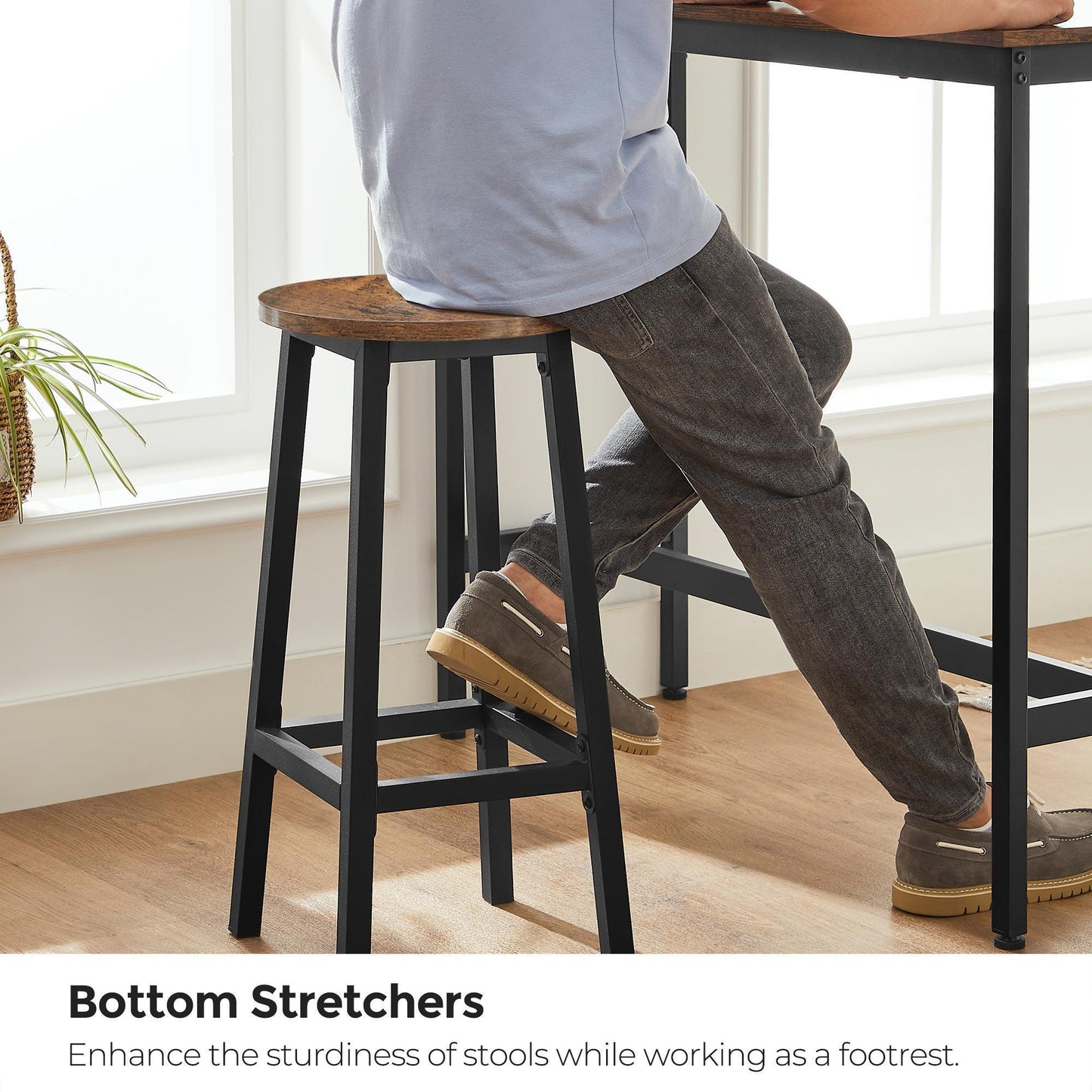 Brown & Black Bar Table with 2 Round Stools FredCo