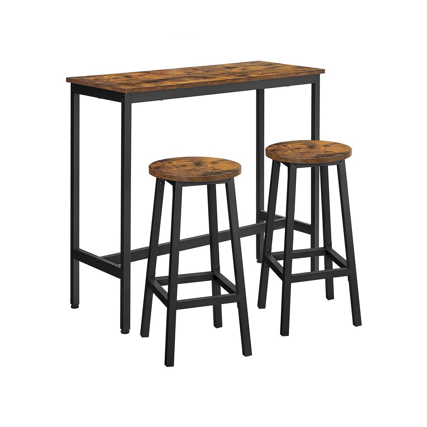 Brown & Black Bar Table with 2 Round Stools FredCo