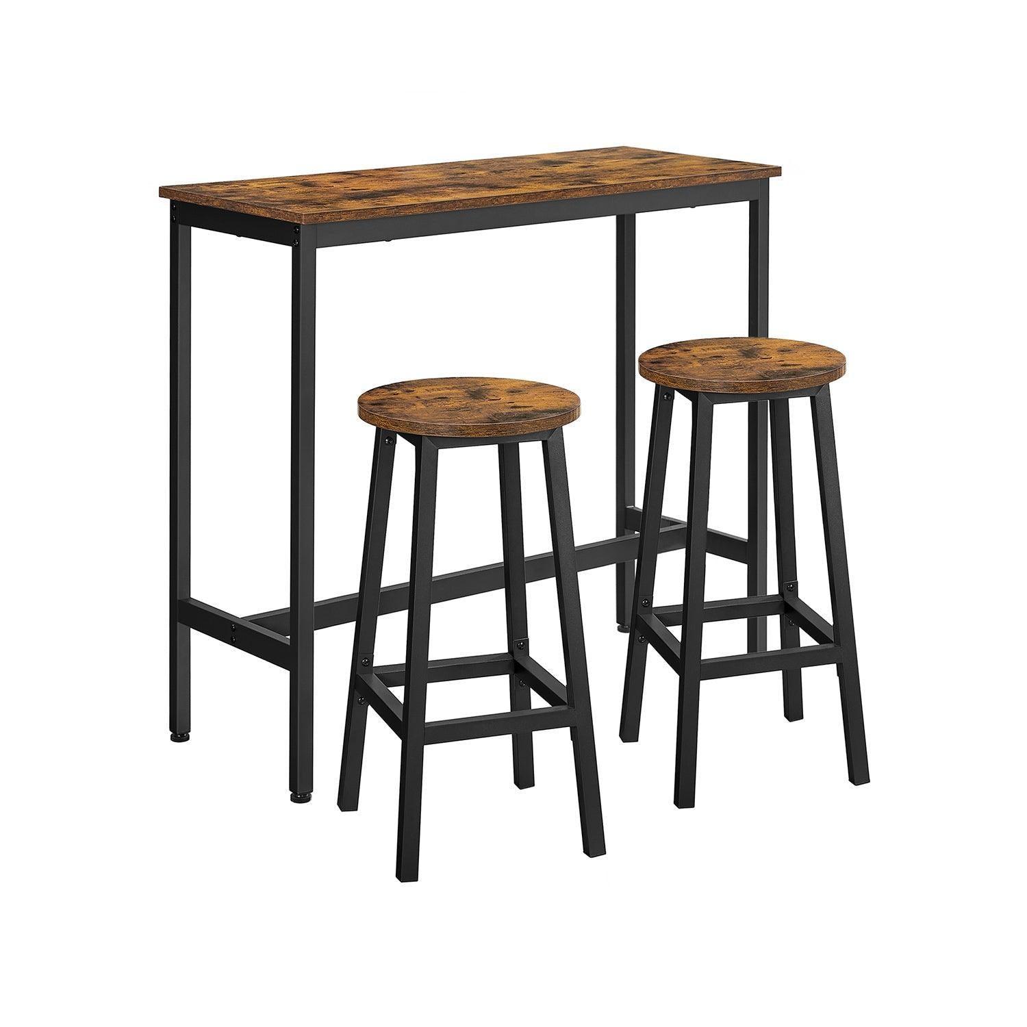 Brown & Black Bar Table with 2 Round Stools FredCo