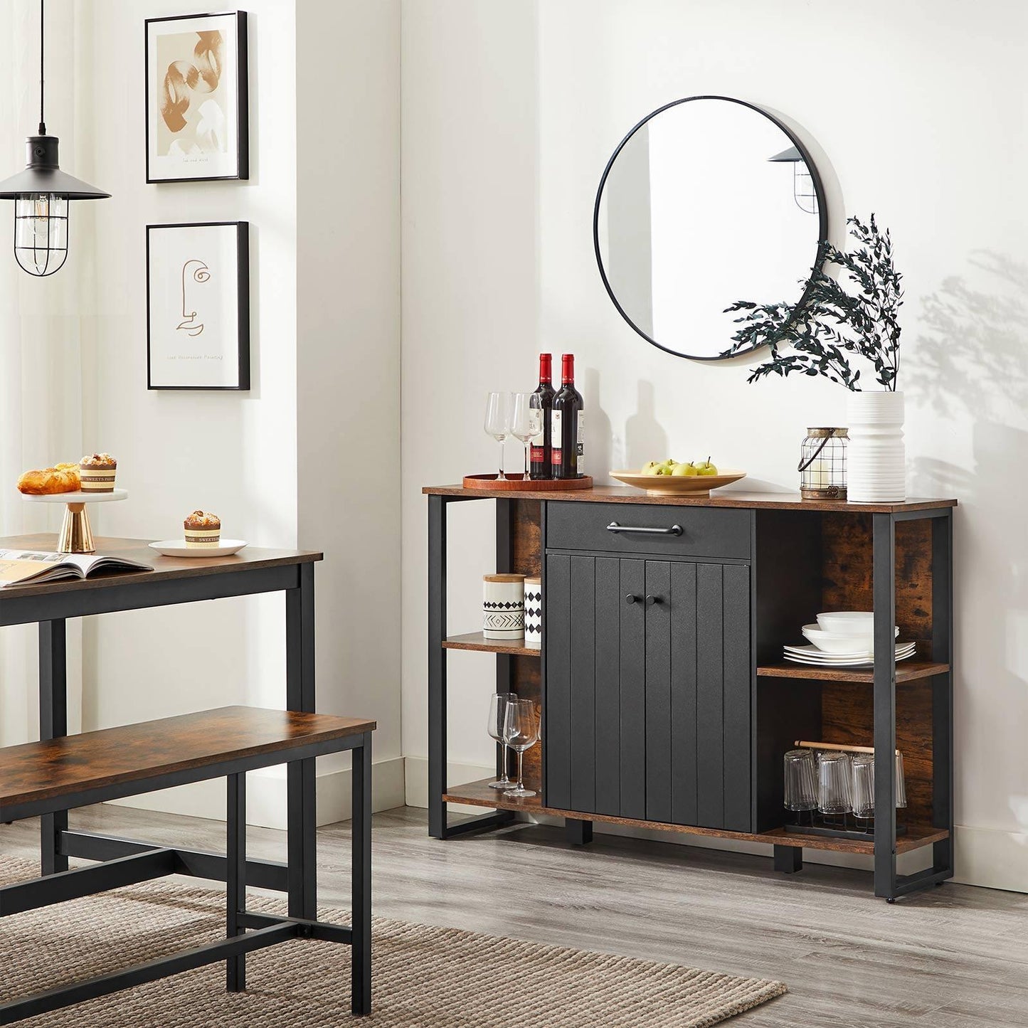 Brown & Black Buffet Cabinet with Drawer FredCo