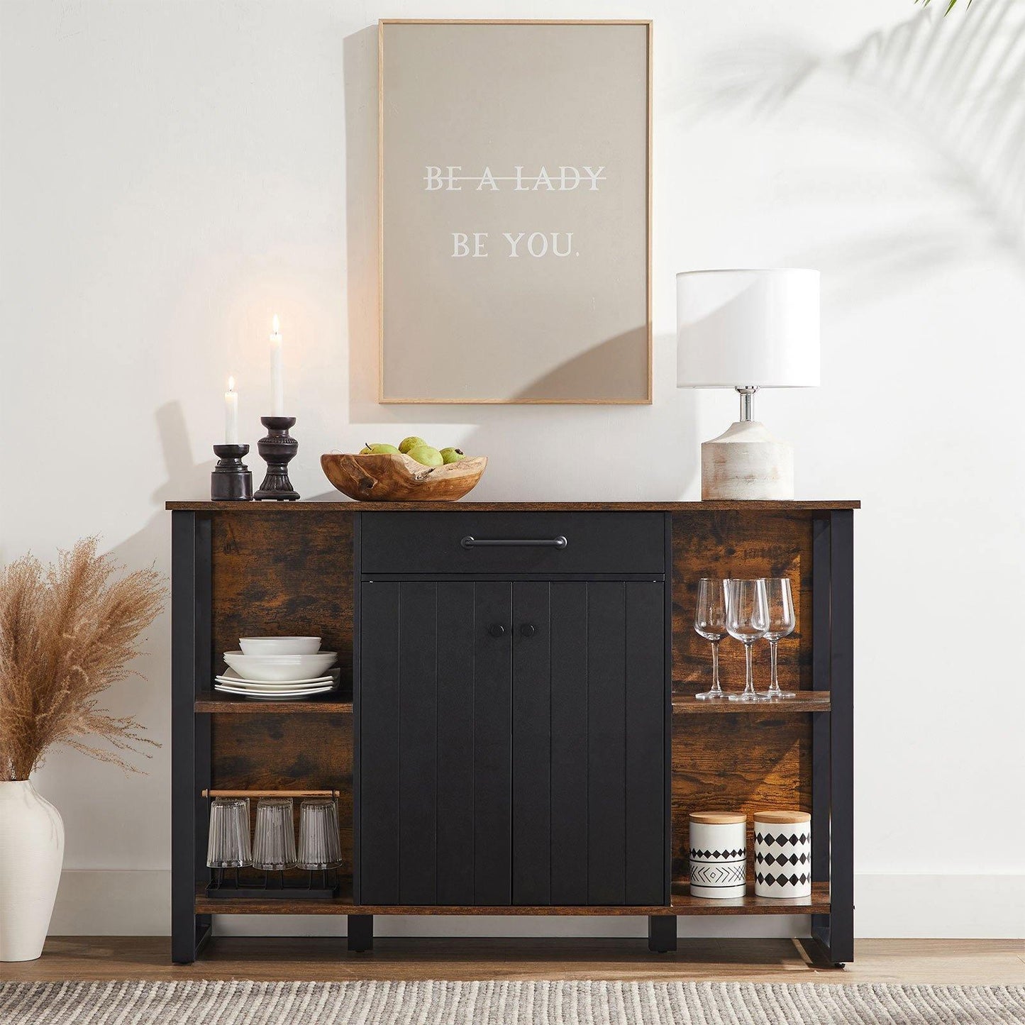Brown & Black Buffet Cabinet with Drawer FredCo