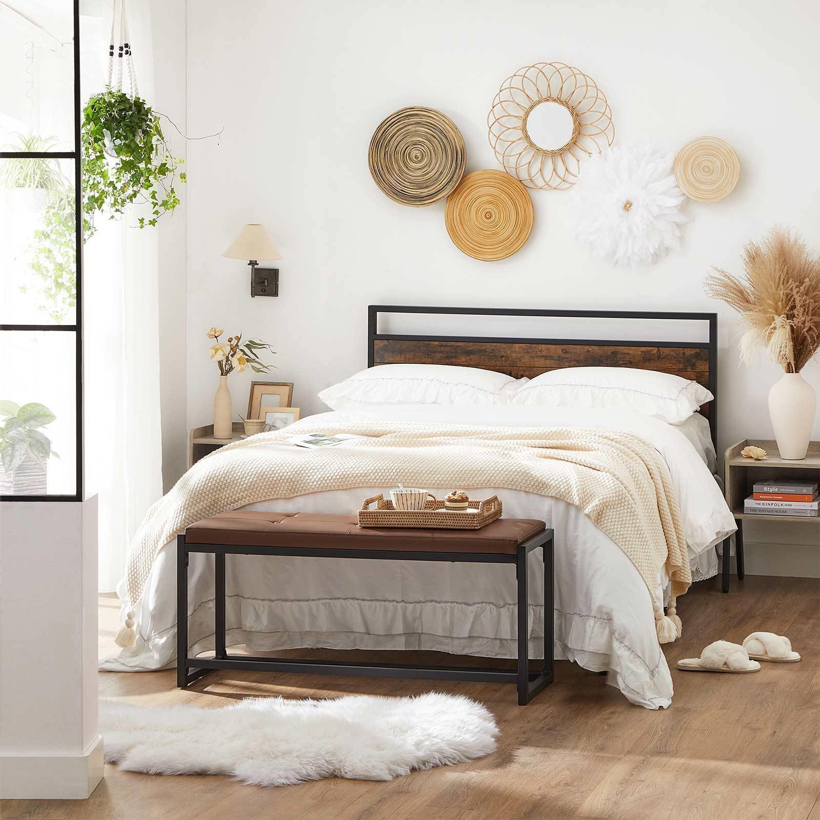Brown & Black Full Size Metal Bed Frame with Headboard FredCo