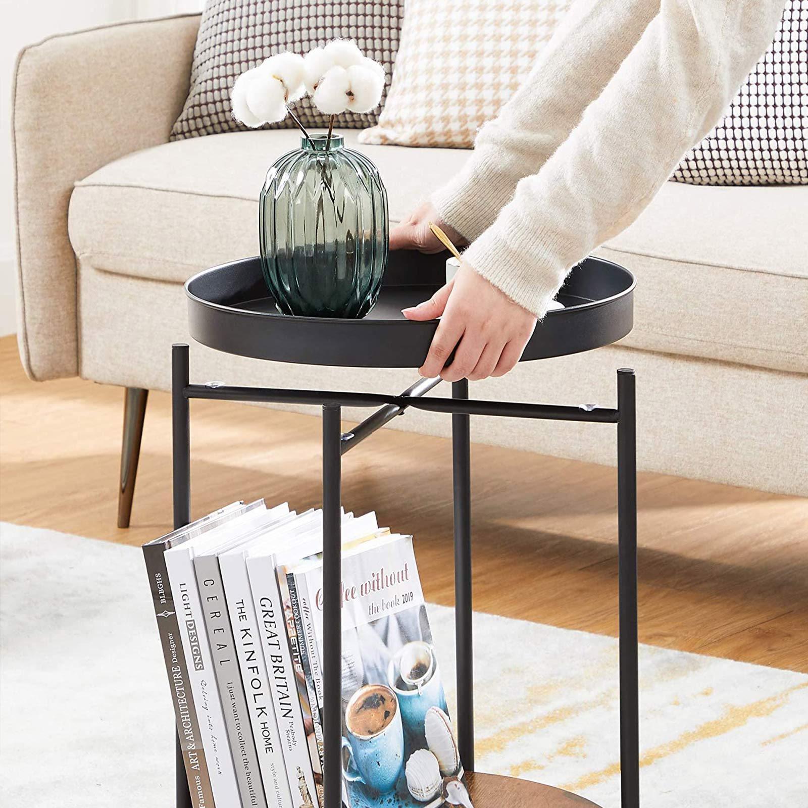 Brown & Black Side Table with Movable Tray FredCo