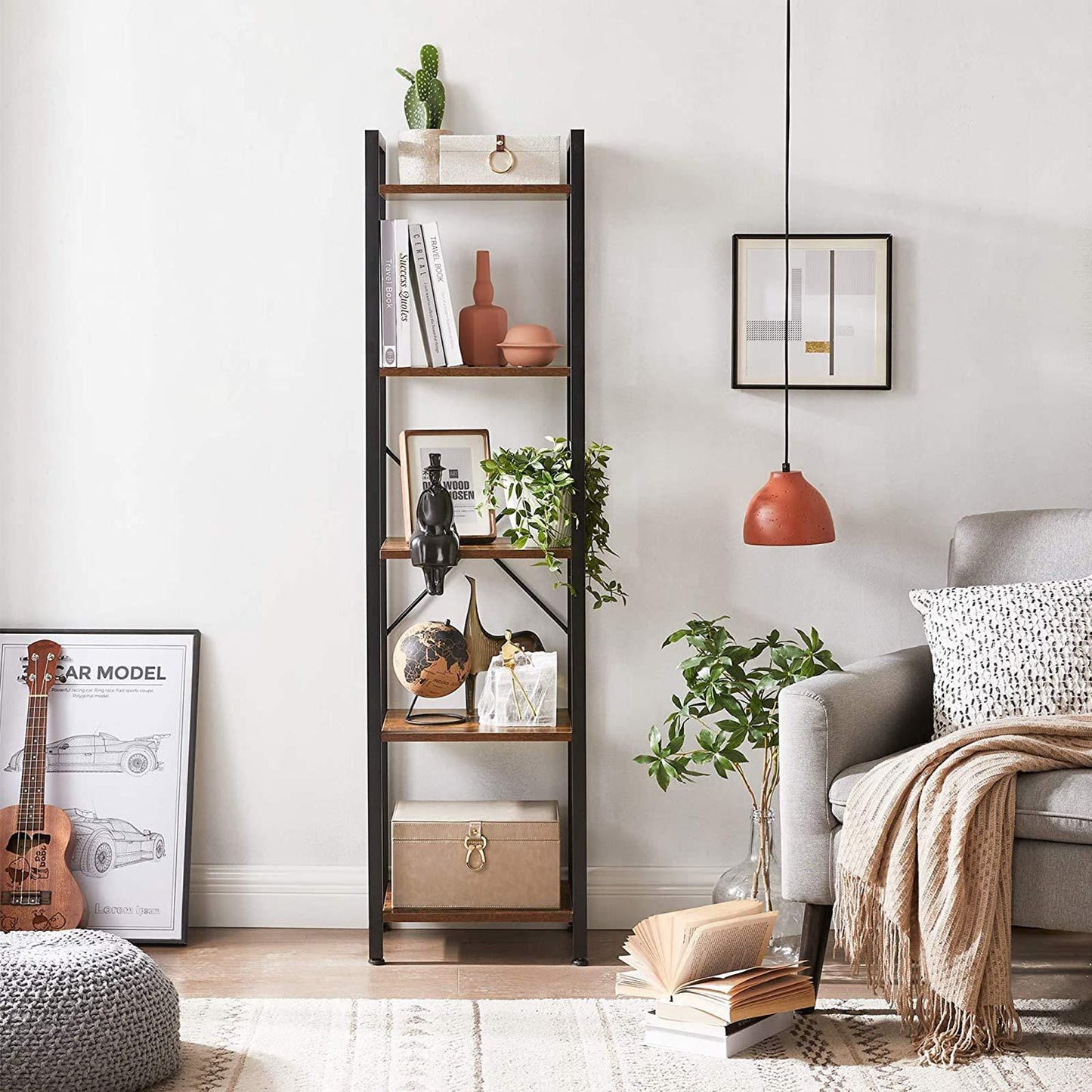 Brown & Black Storage Shelving Unit with 5 Shelves, Rustic Brown FredCo