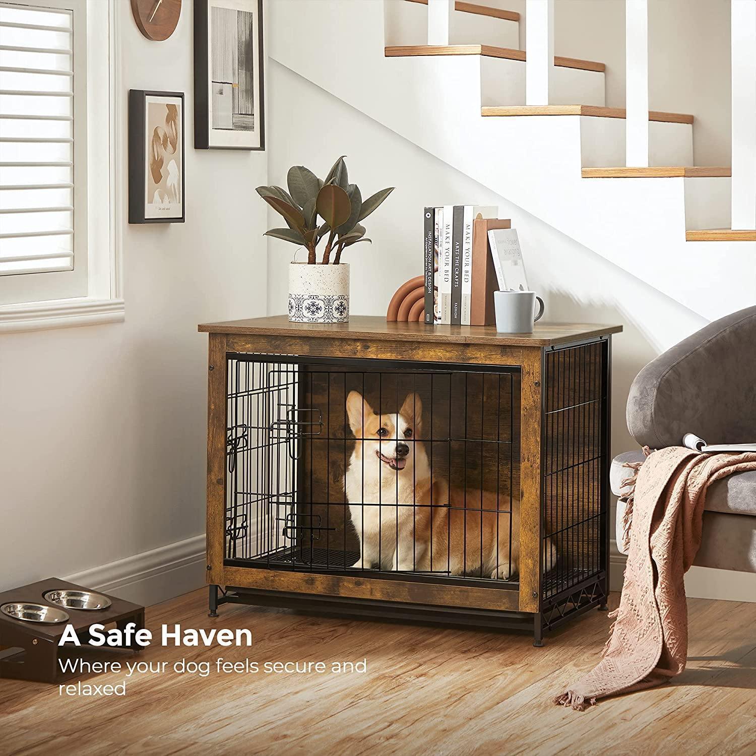 Brown & Black Wooden Dog Crate with 2 Doors FredCo