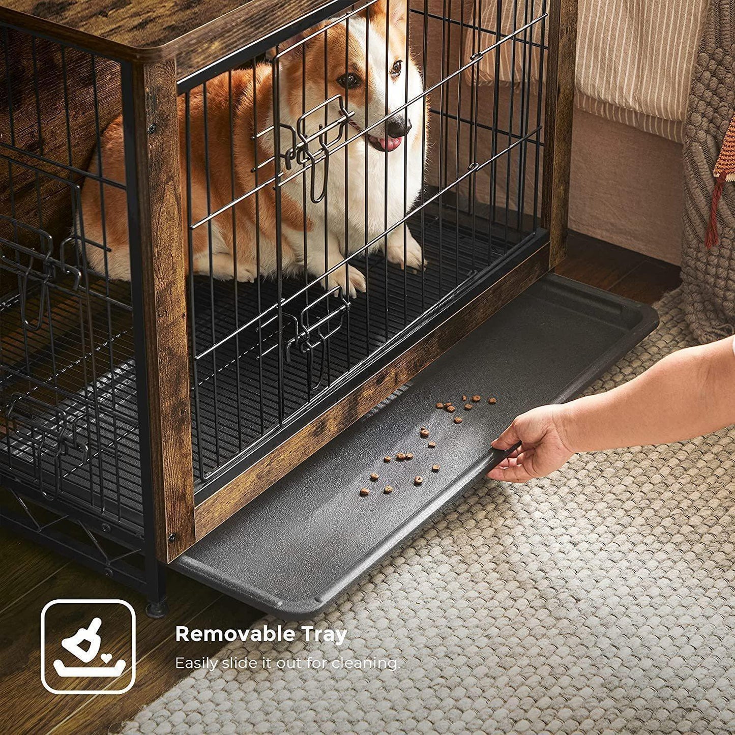 Brown & Black Wooden Dog Crate with 2 Doors FredCo