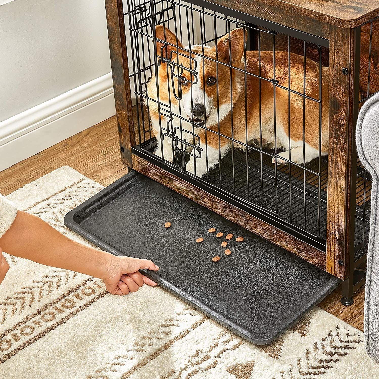 Brown & Black Wooden Dog Crate with Removable Tray Single Door FredCo