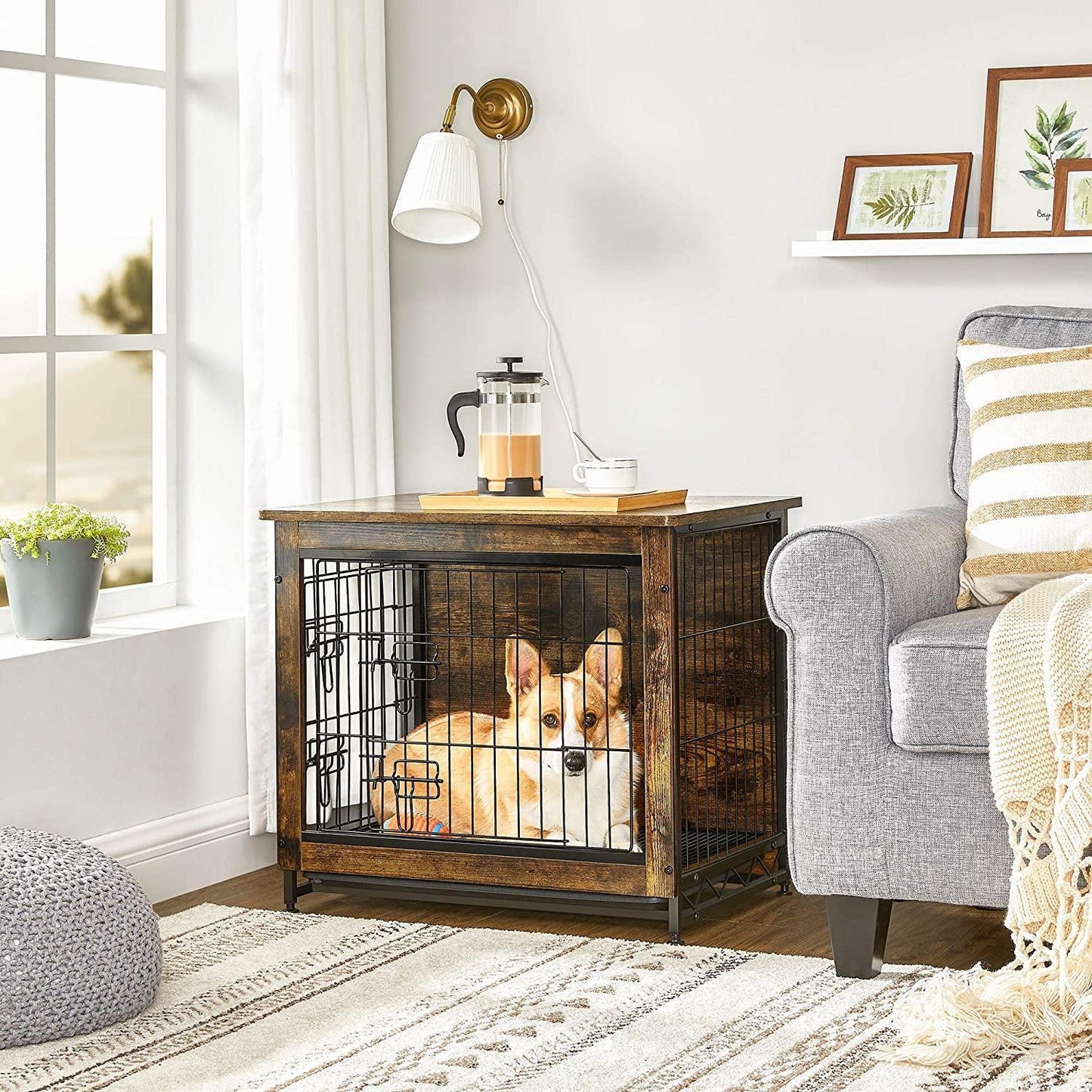 Brown & Black Wooden Dog Crate with Removable Tray Single Door FredCo