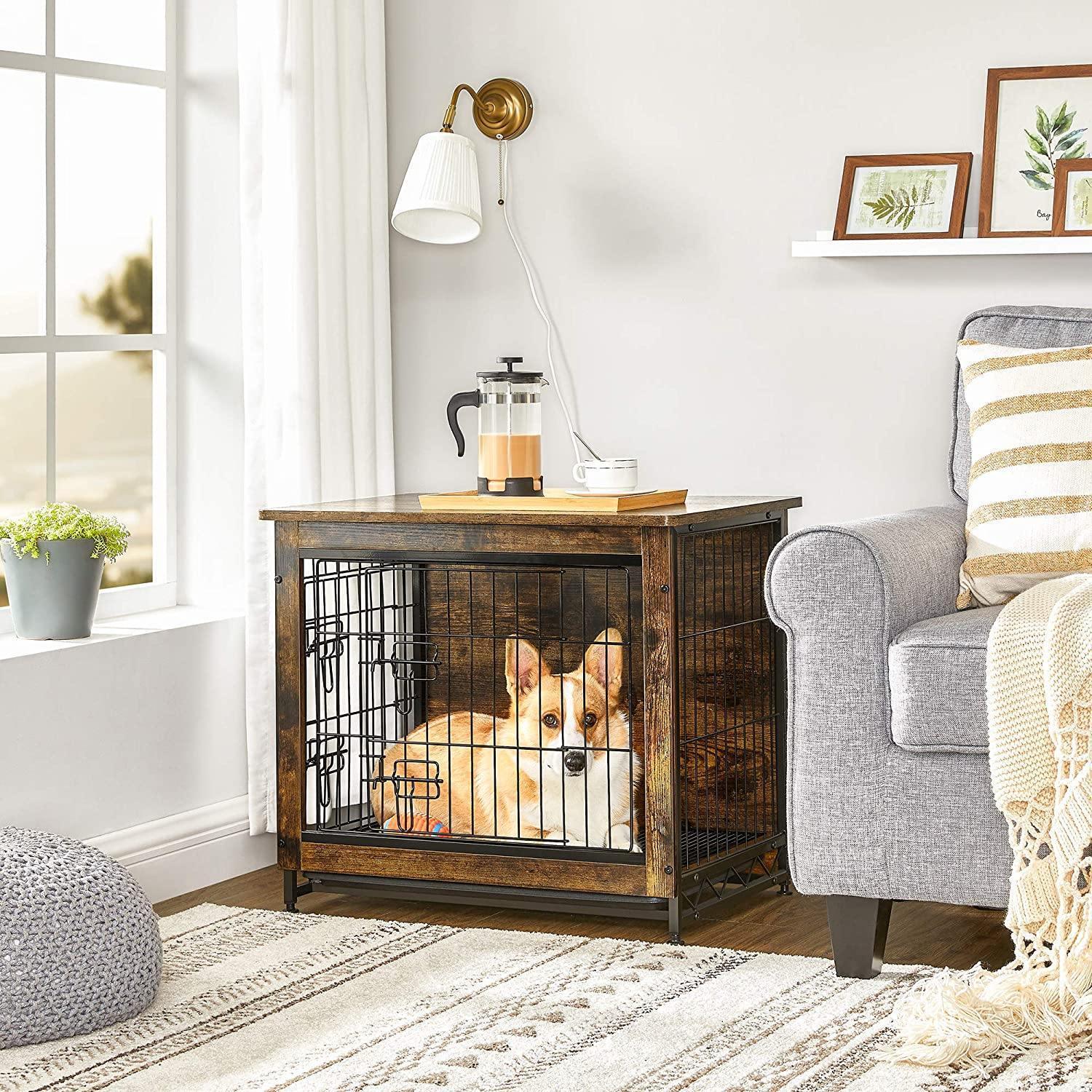 Brown & Black Wooden Dog Crate with Removable Tray Single Door FredCo