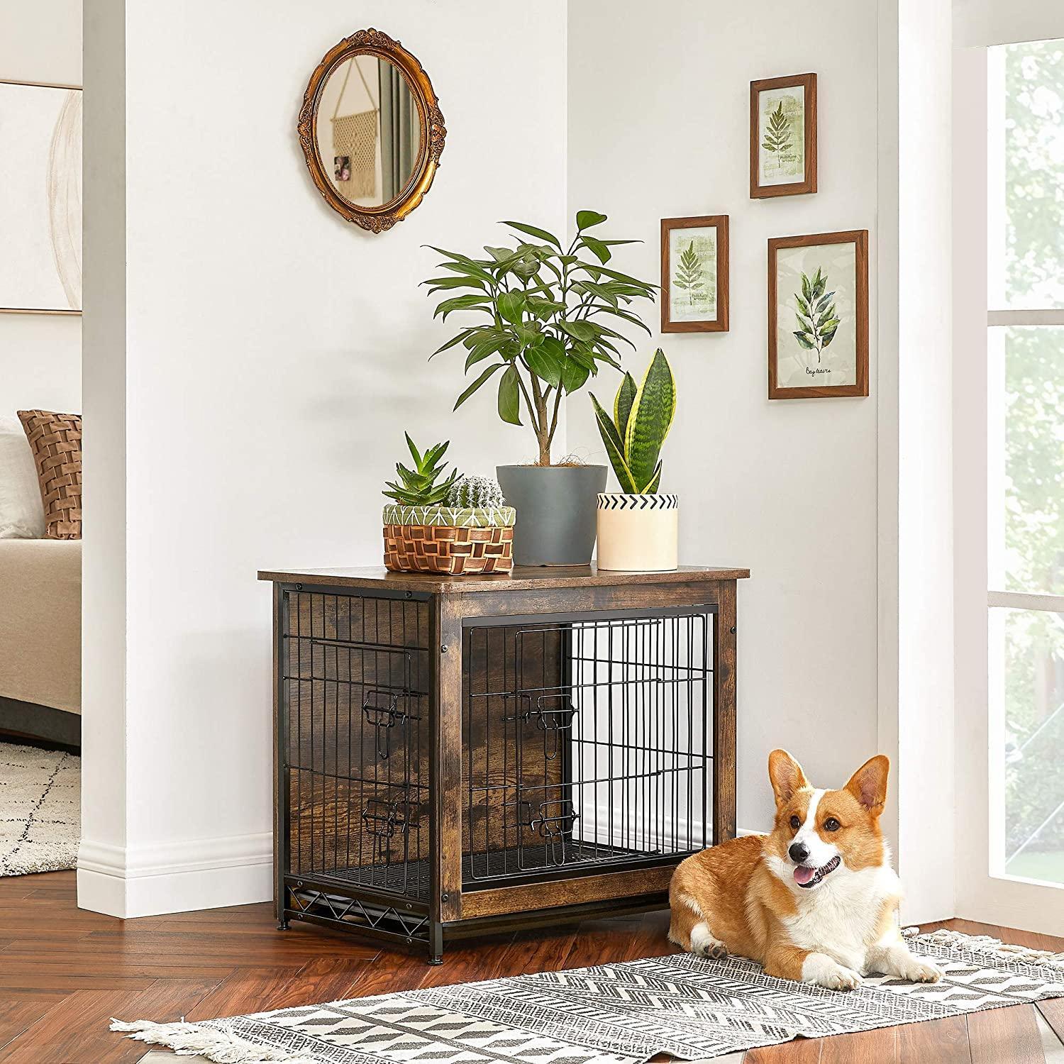 Brown & Black Wooden Dog Crate with Removable Tray Single Door FredCo
