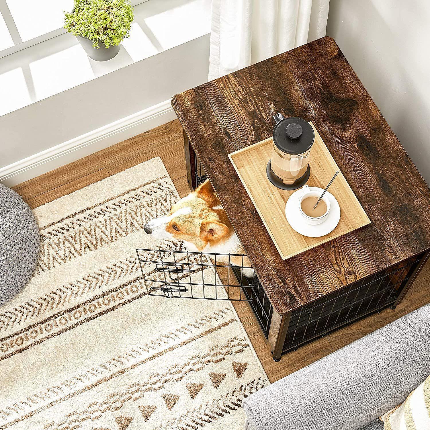 Brown & Black Wooden Dog Crate with Removable Tray Single Door FredCo