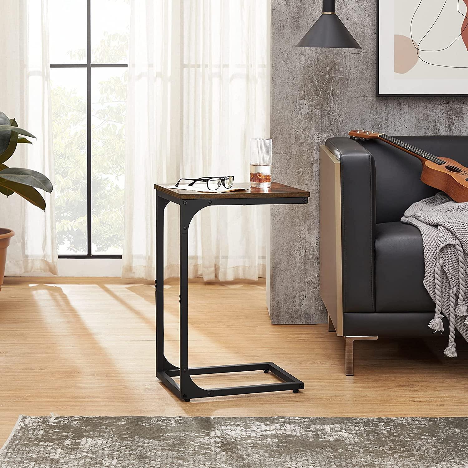 Brown C-Shaped Side Table with Metal Frame FredCo