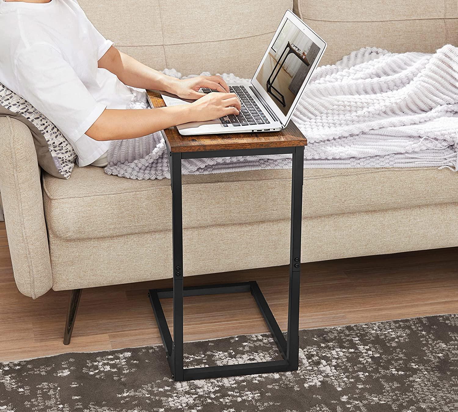 Brown C-Shaped Side Table with Metal Frame FredCo