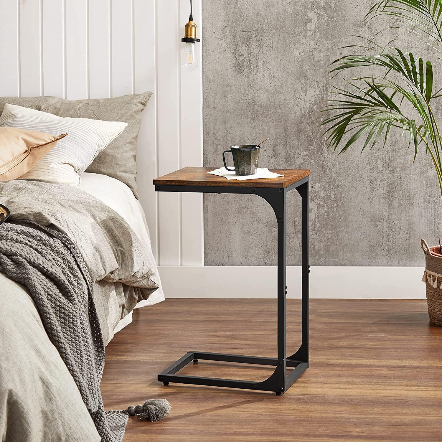 Brown C-Shaped Side Table with Metal Frame FredCo