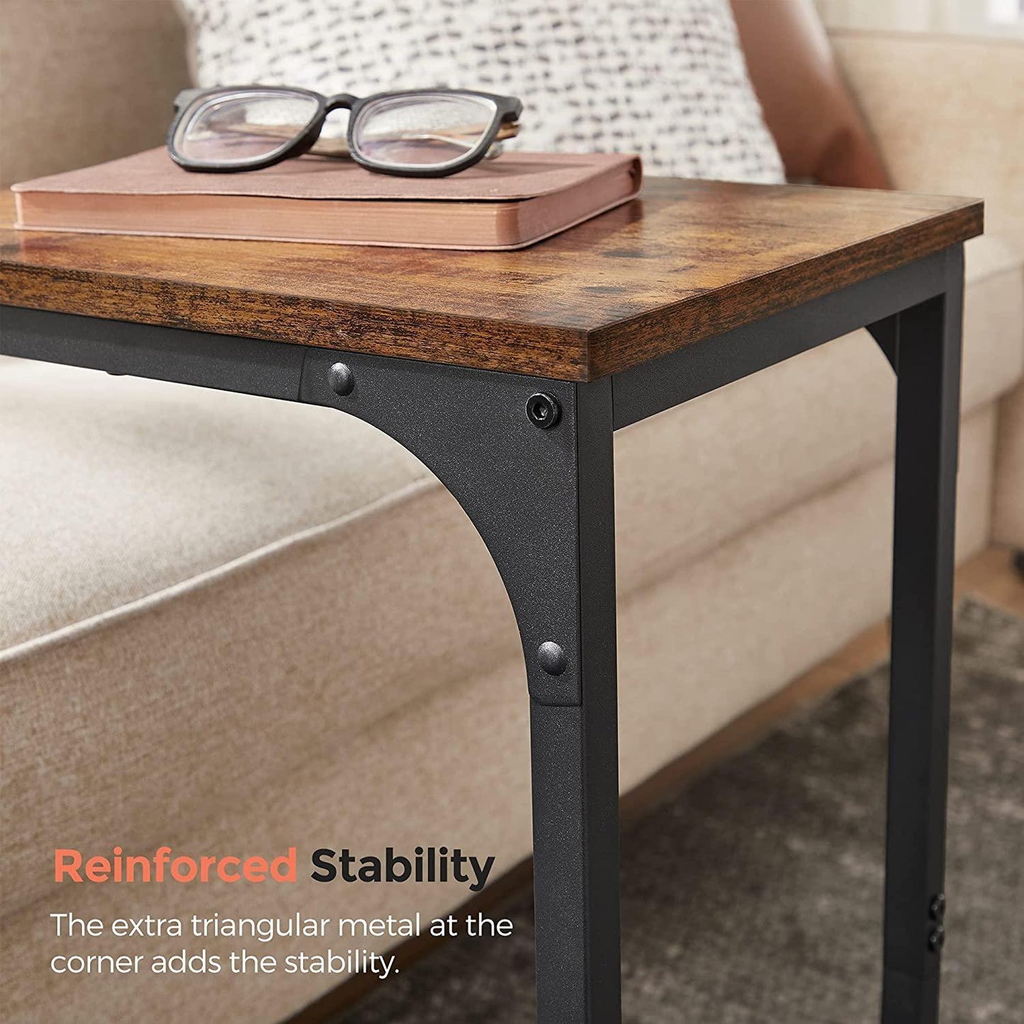 Brown C-Shaped Side Table with Metal Frame FredCo