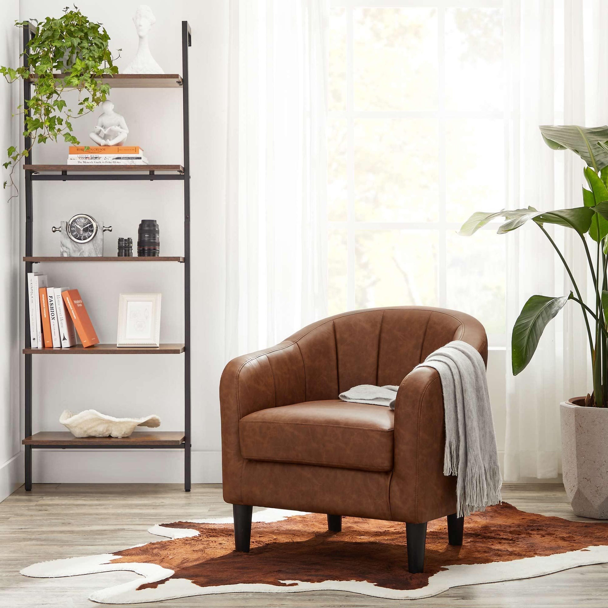 Brown Club Chair with Armrest with PU Leather FredCo