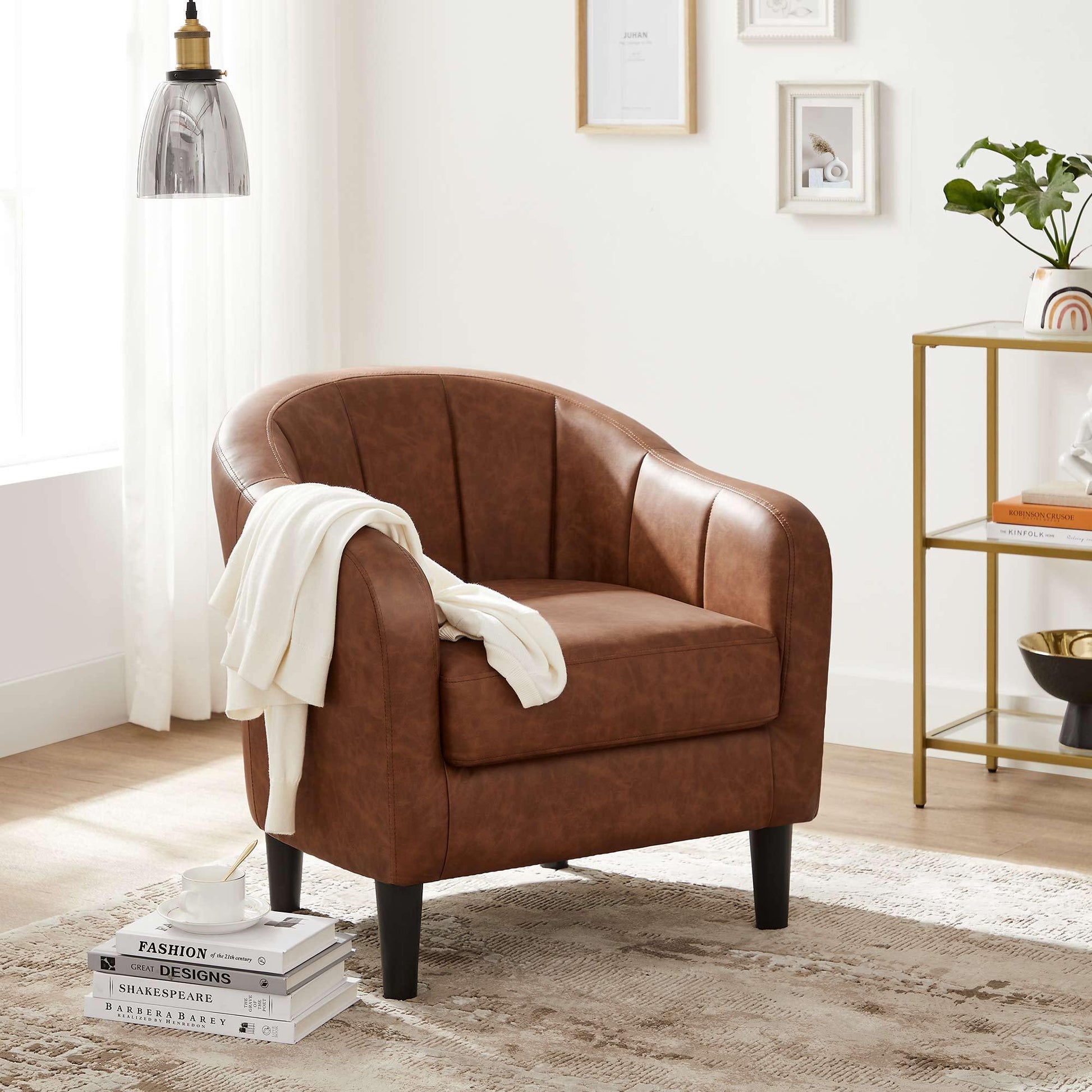 Brown Club Chair with Armrest with PU Leather FredCo