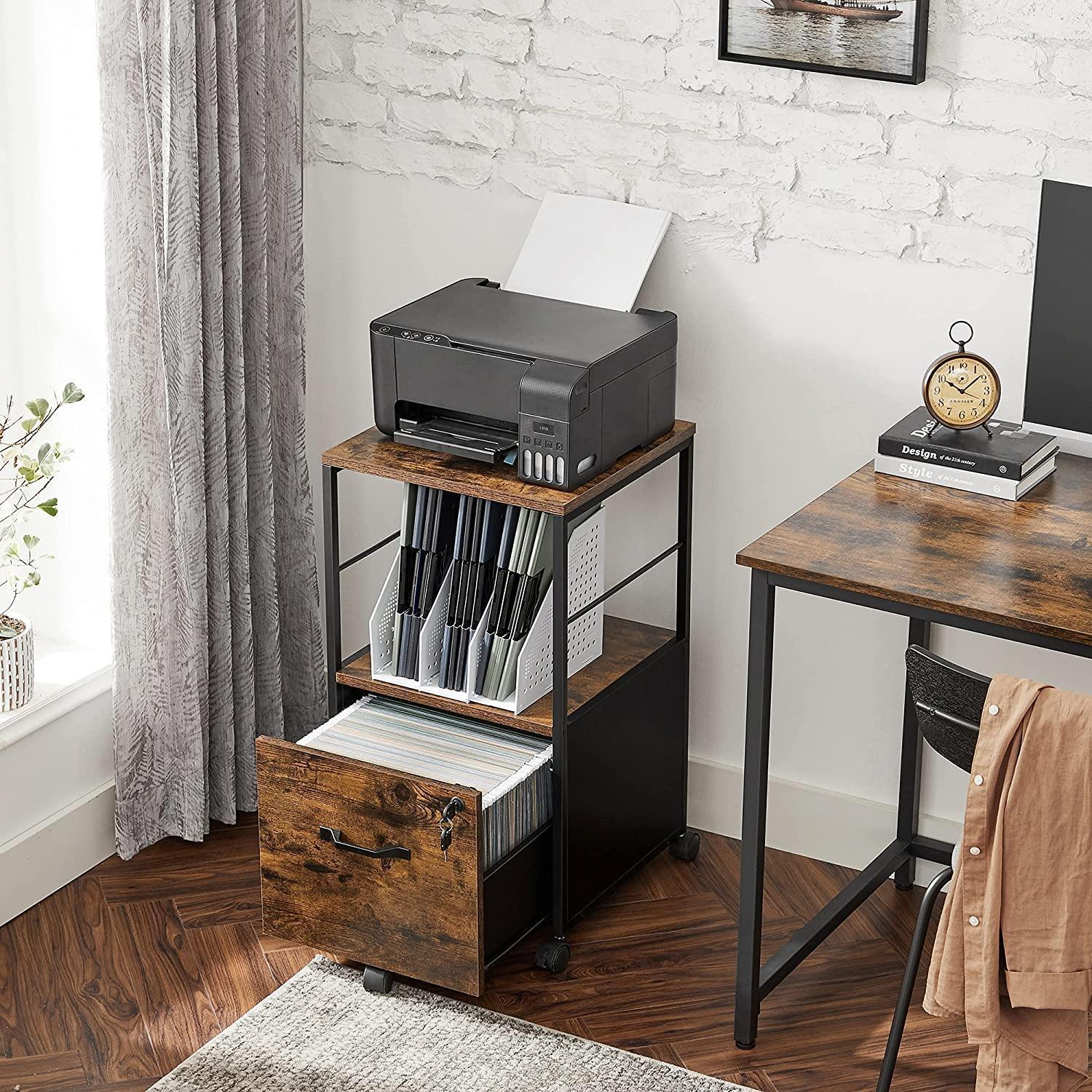 Brown Filing Cabinet with Printer Stand Tall FredCo