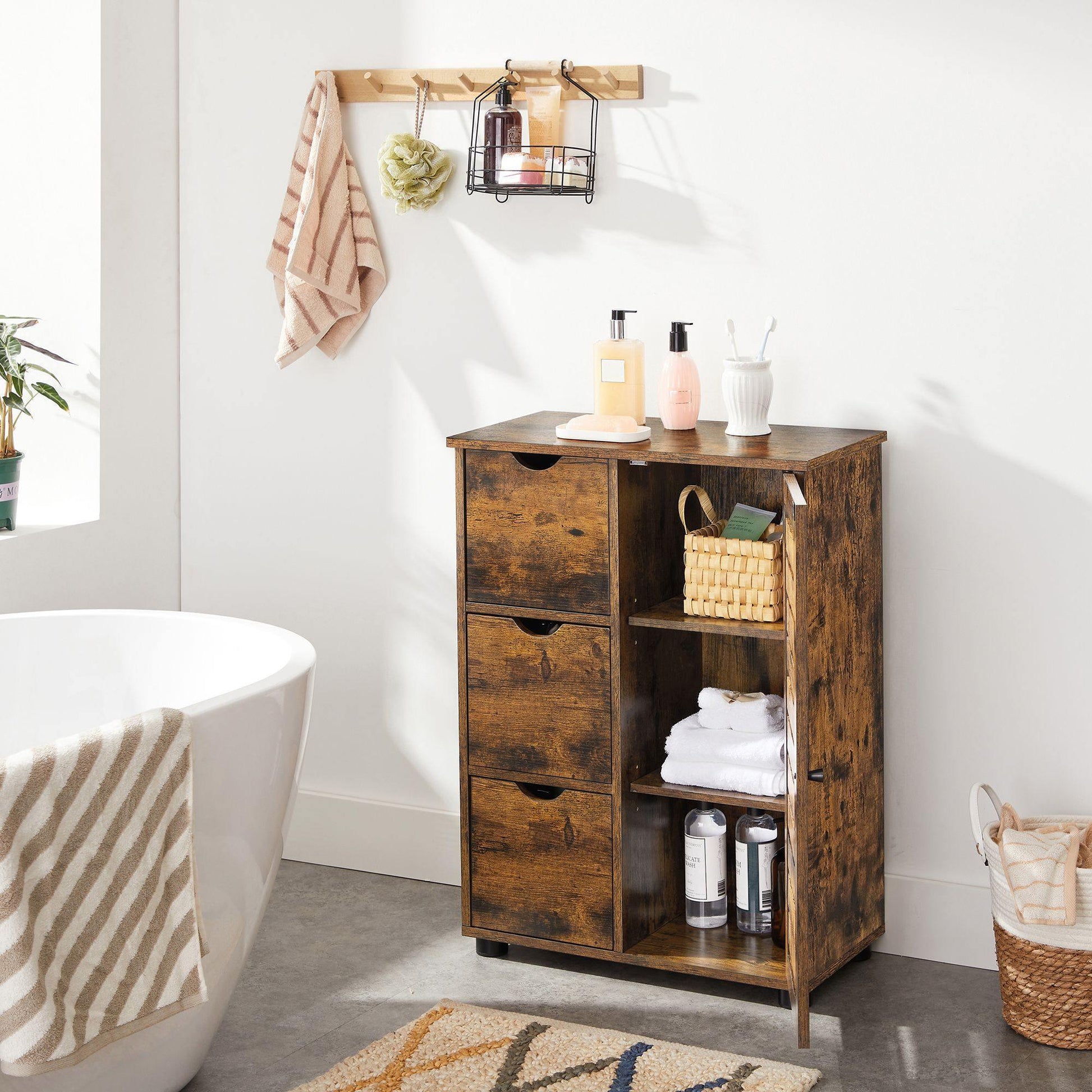 Brown Floor Standing Bathroom Cabinet with 3 Drawers FredCo