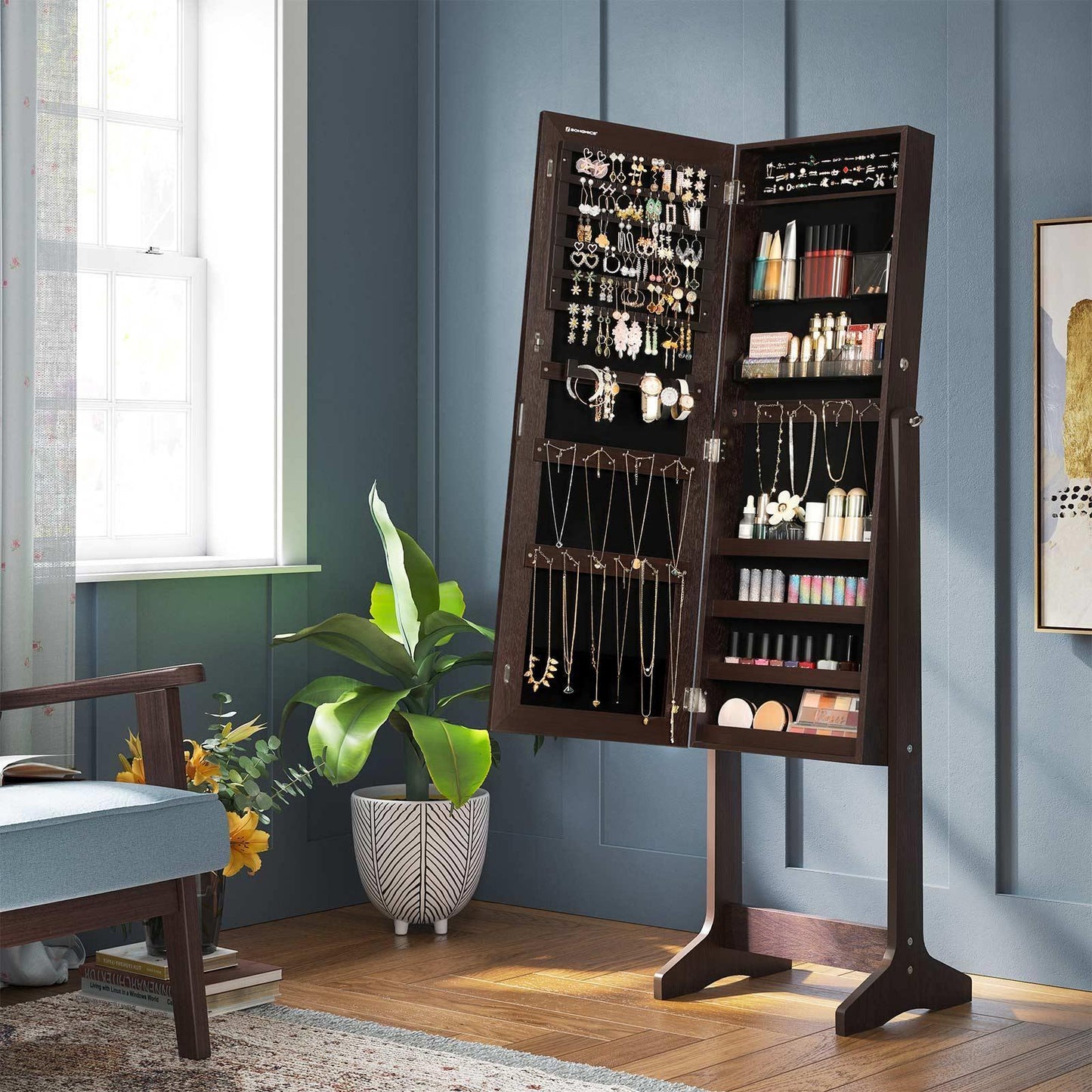 Brown Free-Standing Jewelry Armoire with Lock FredCo