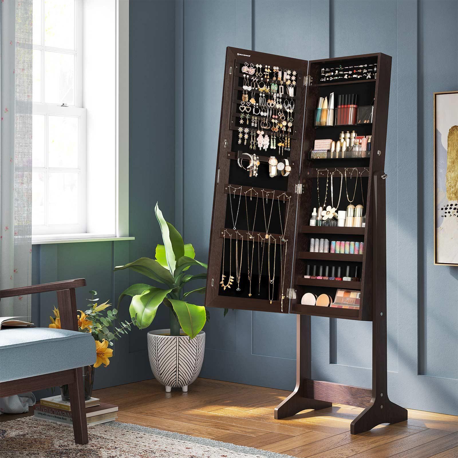 Brown Free-Standing Jewelry Armoire with Lock FredCo