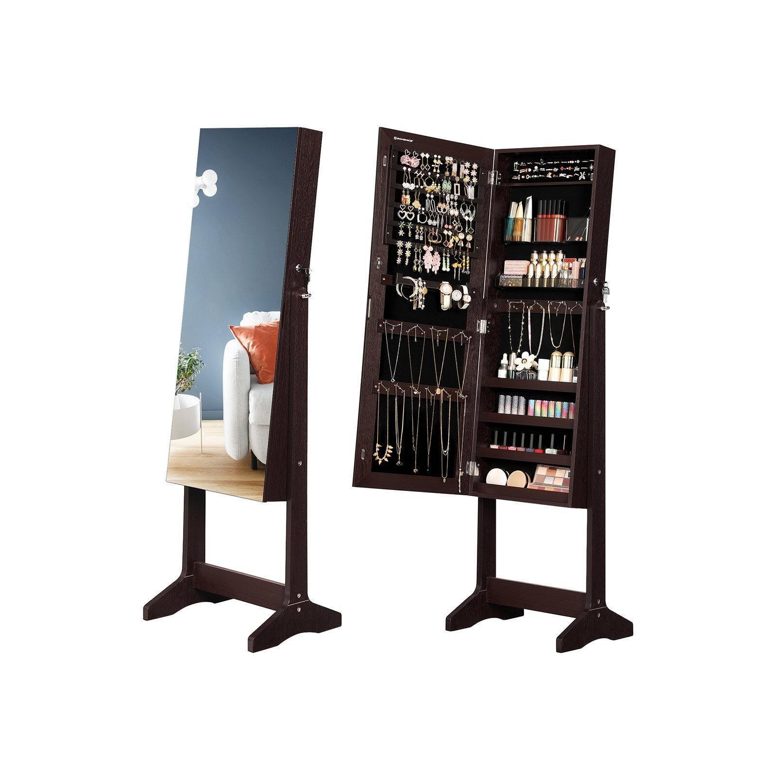 Brown Free-Standing Jewelry Armoire with Lock FredCo
