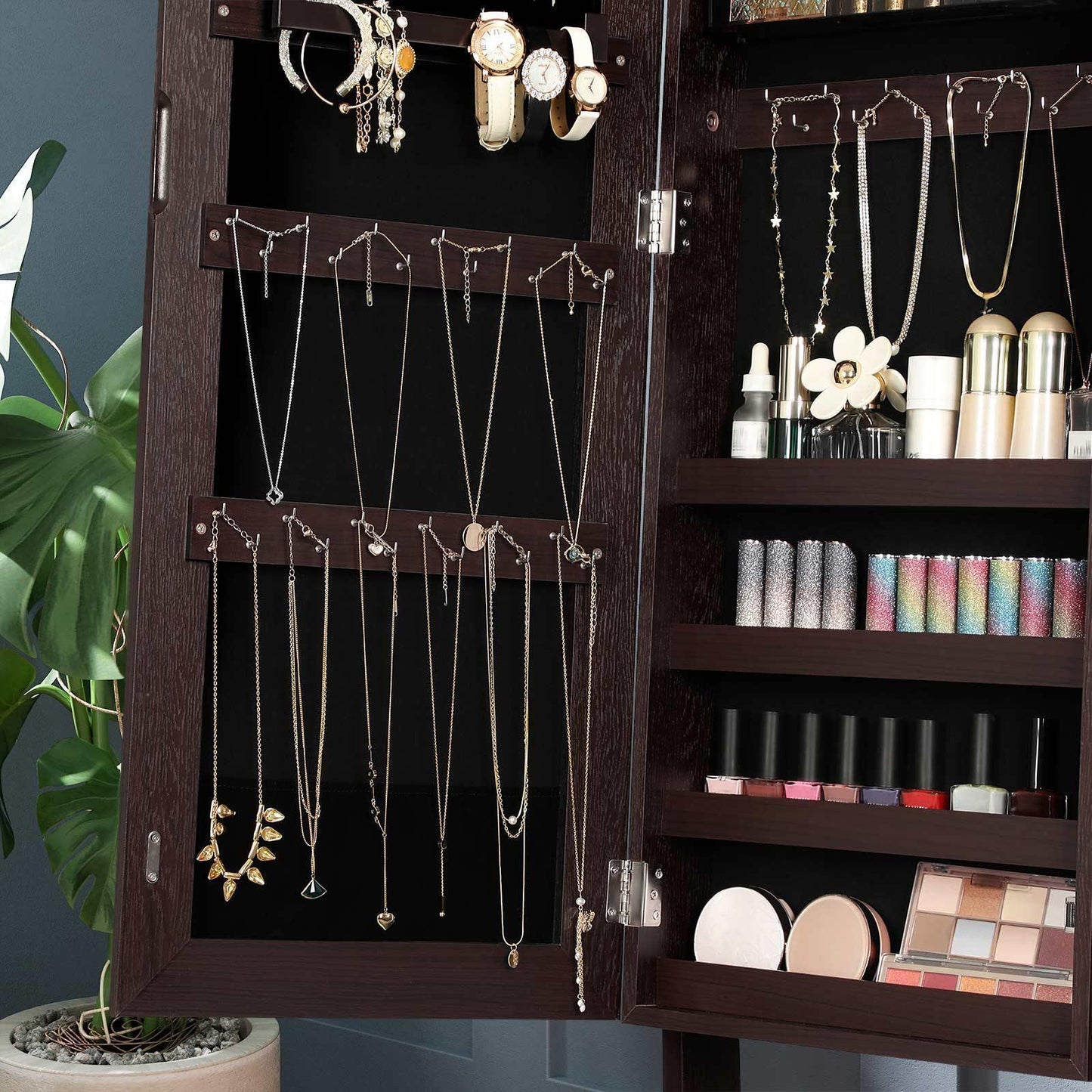 Brown Free-Standing Jewelry Armoire with Lock FredCo