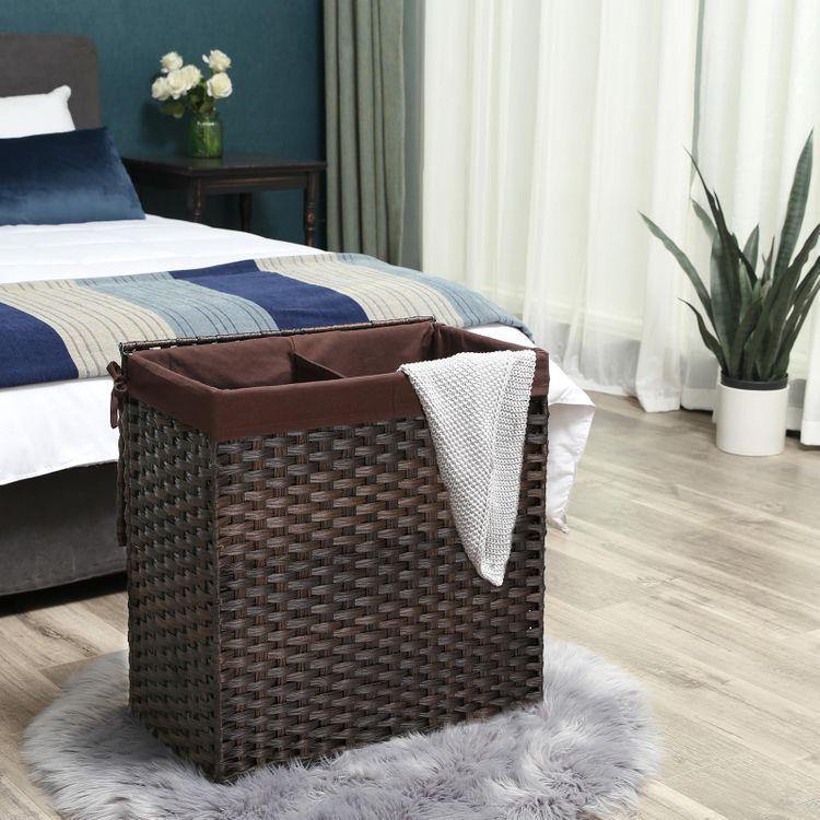 Brown Handwoven Double Laundry Hamper FredCo