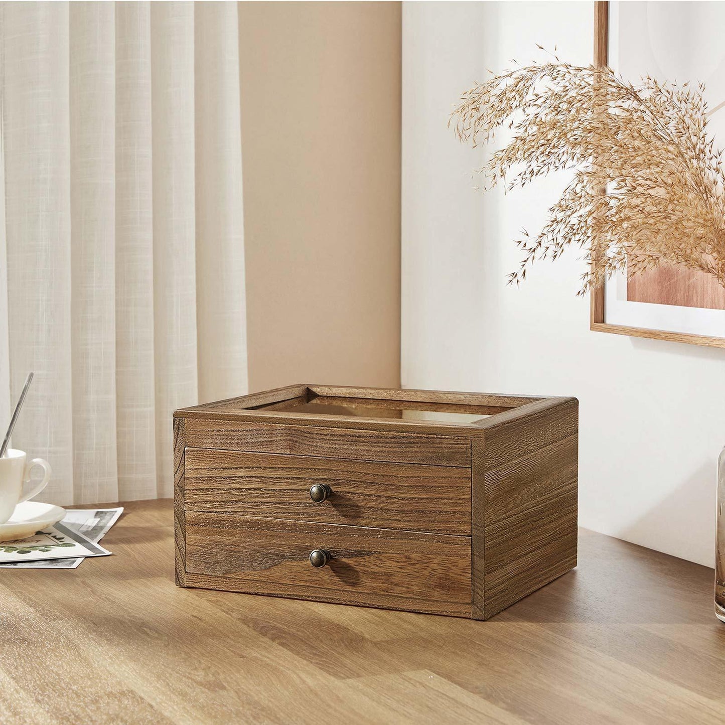 Brown Jewelry Box with Glass Top FredCo