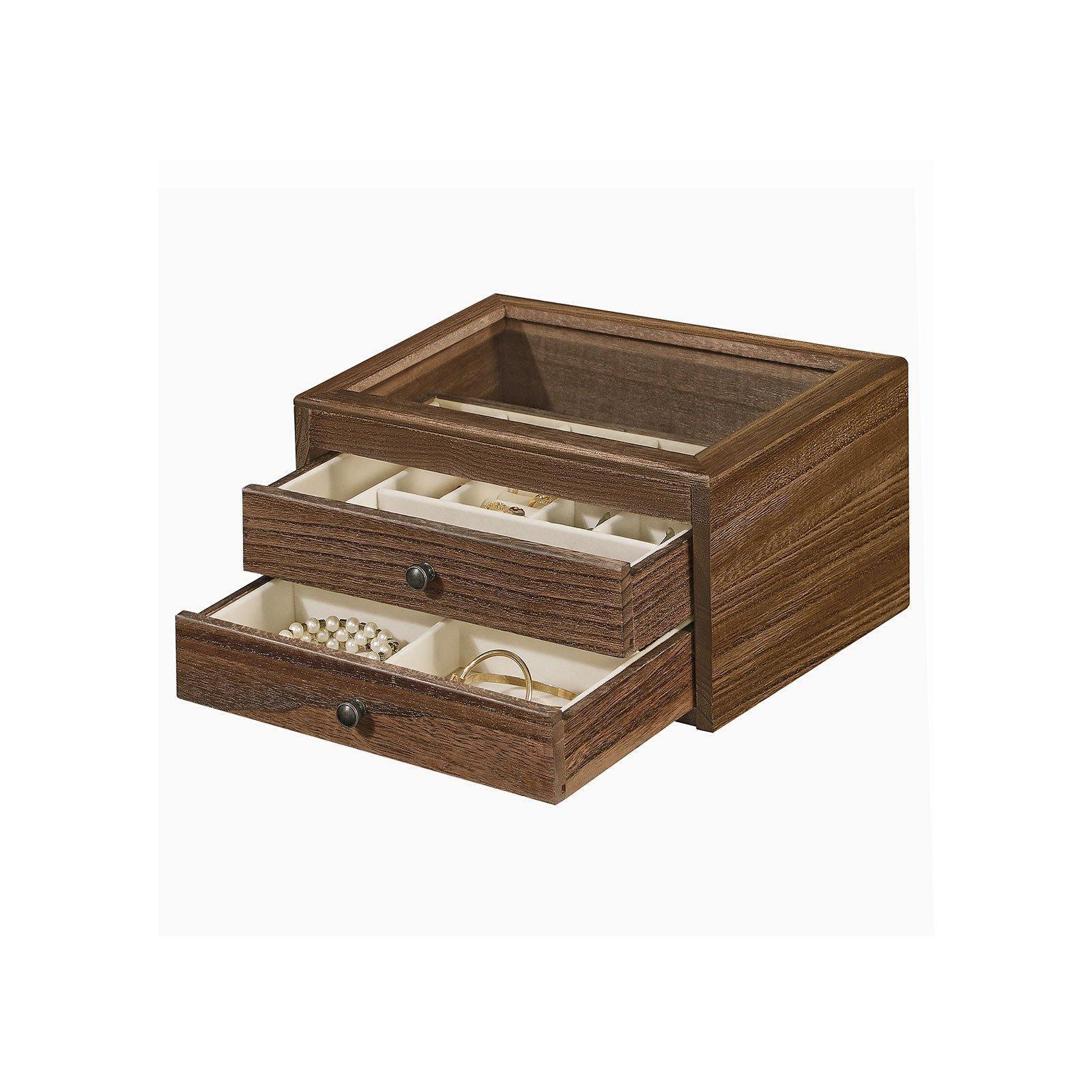 Brown Jewelry Box with Glass Top FredCo