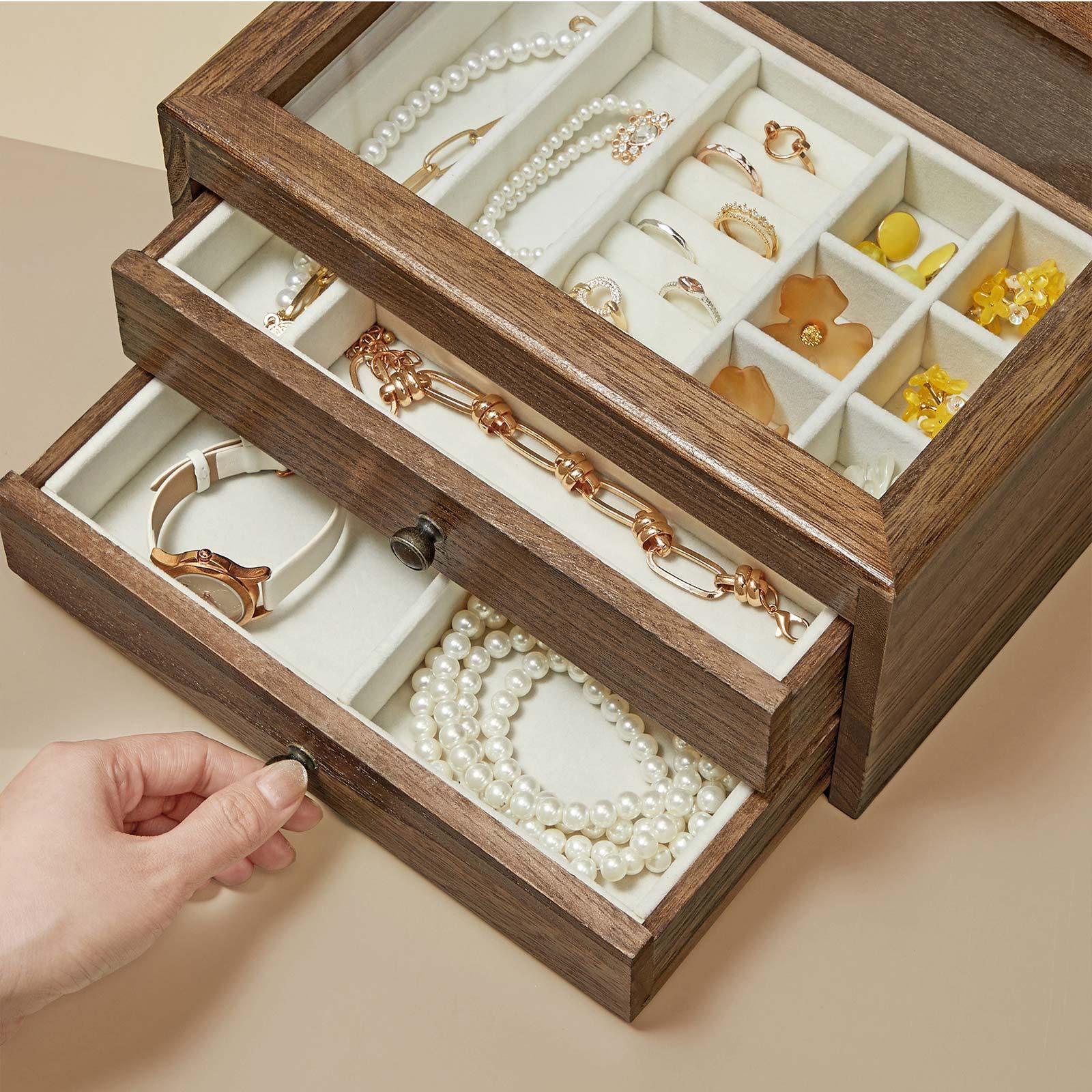 Brown Jewelry Box with Glass Top FredCo