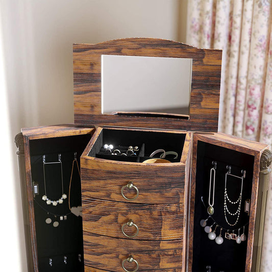 Brown Jewelry Storage Armoire with Mirror FredCo