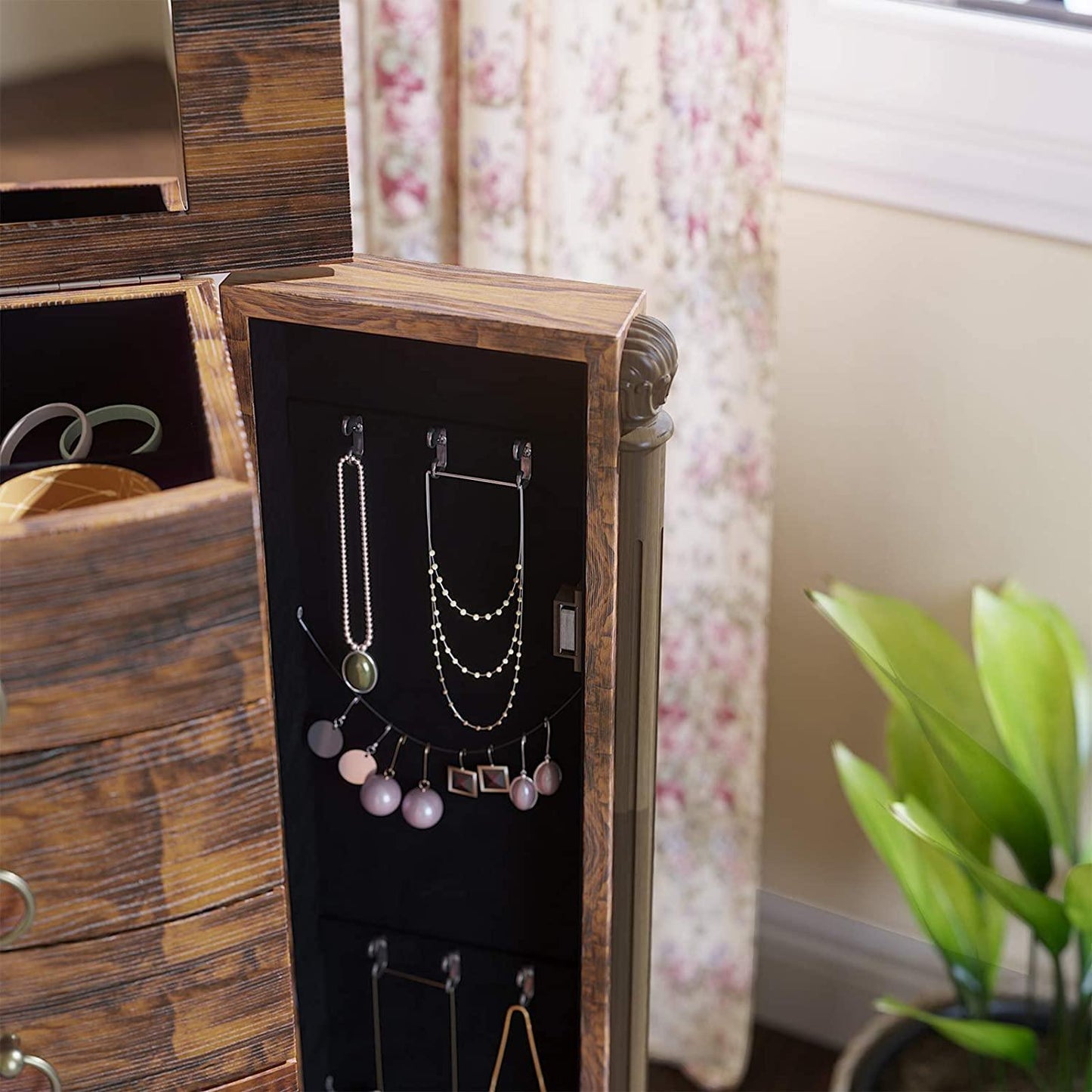Brown Jewelry Storage Armoire with Mirror FredCo