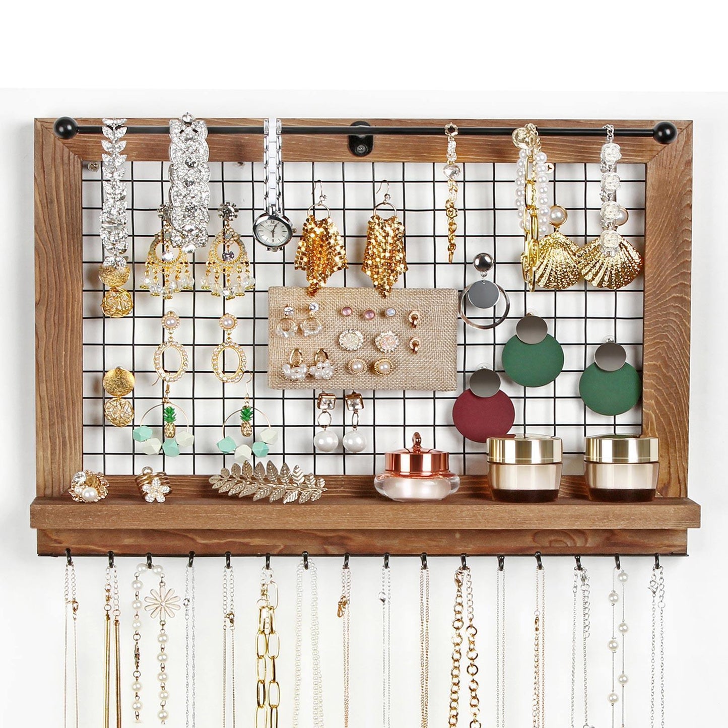 Brown Jewelry Wall Display with Shelf FredCo
