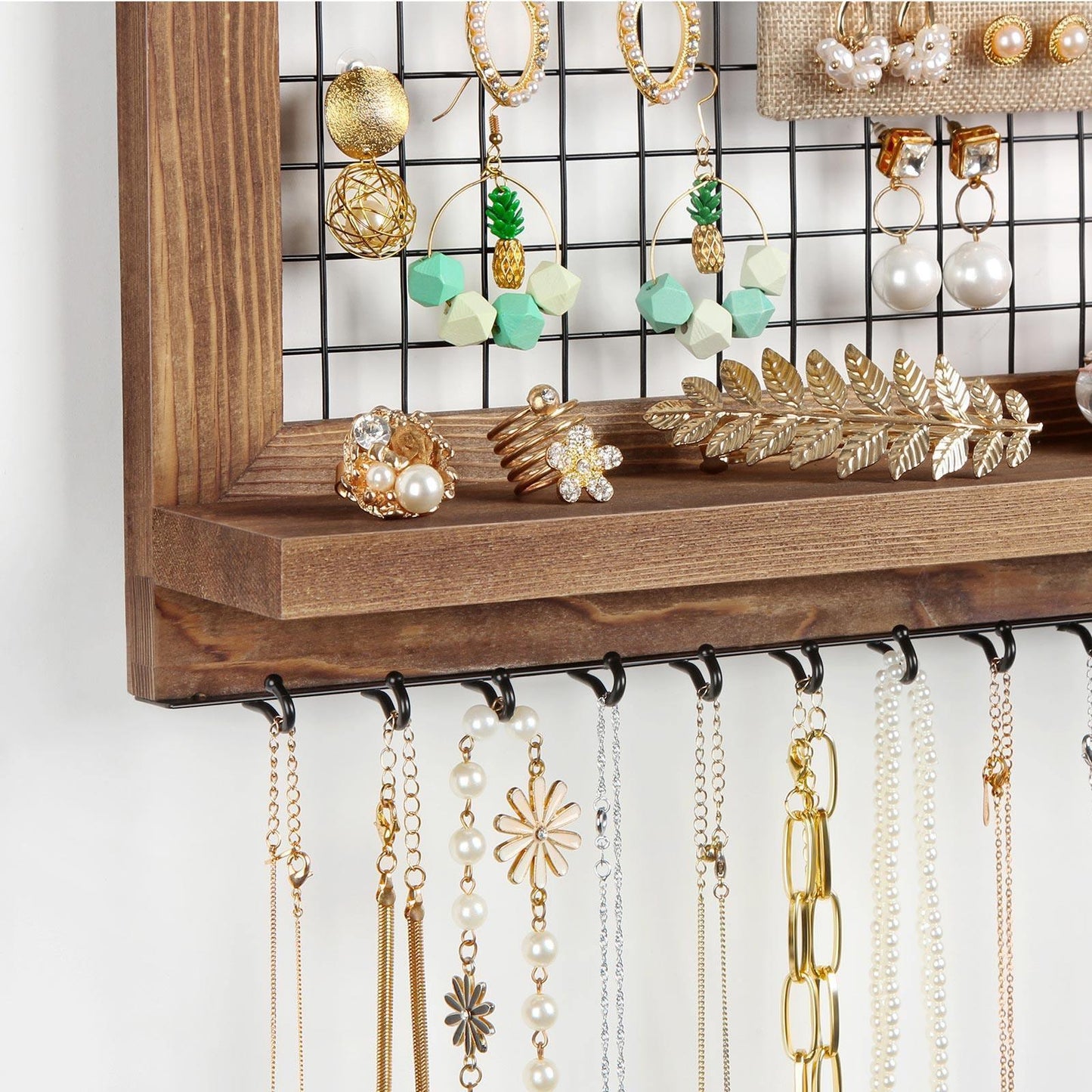 Brown Jewelry Wall Display with Shelf FredCo