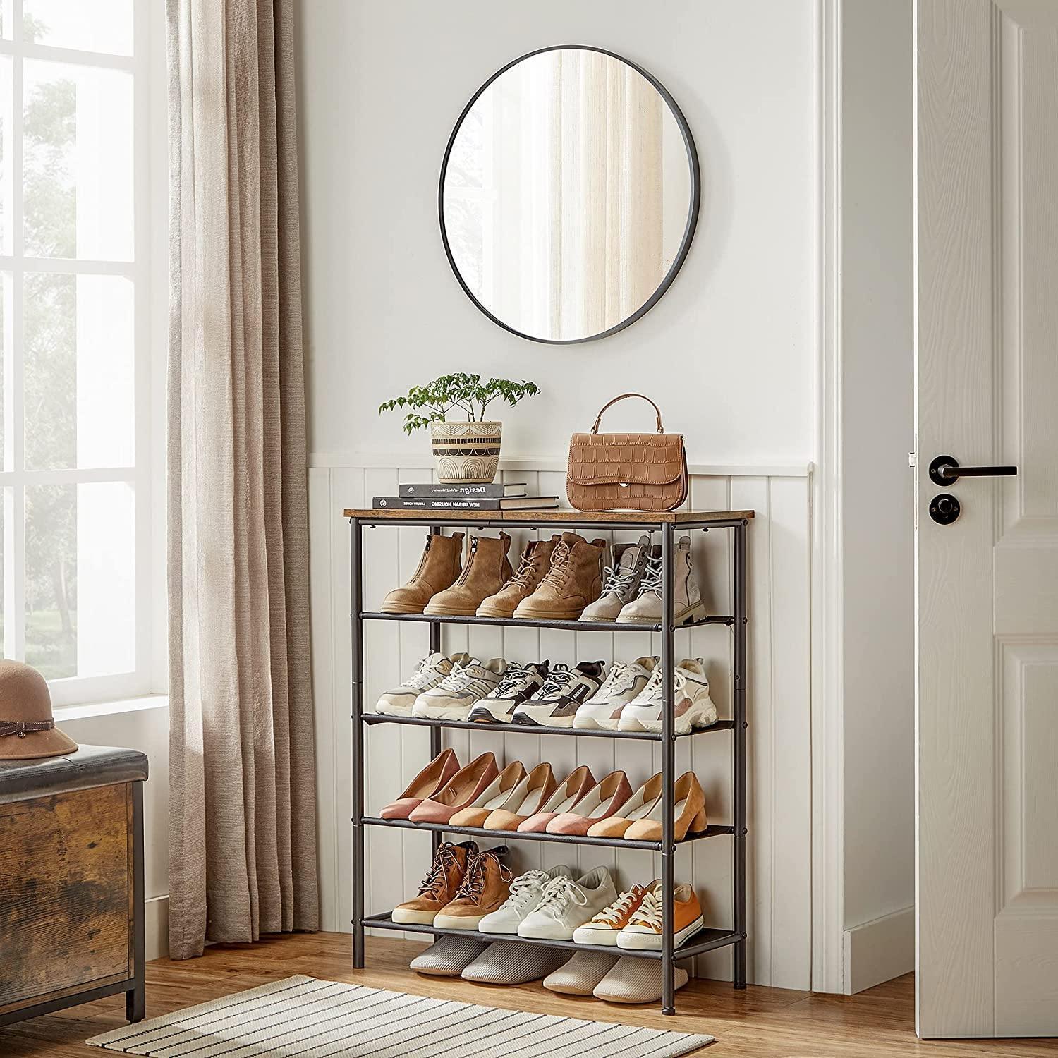 Brown Shoe Storage Rack with 4 Fabric Shelves FredCo