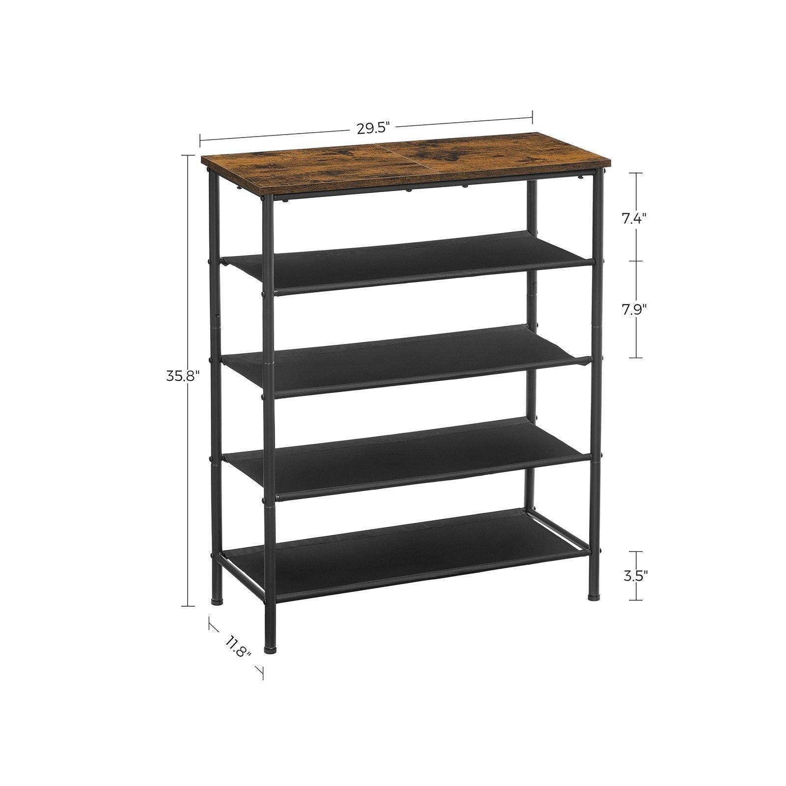 Brown Shoe Storage Rack with 4 Fabric Shelves FredCo