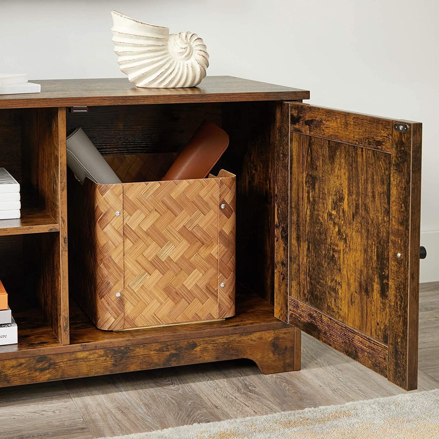 Brown TV Bench with Cabinet & Shelf FredCo