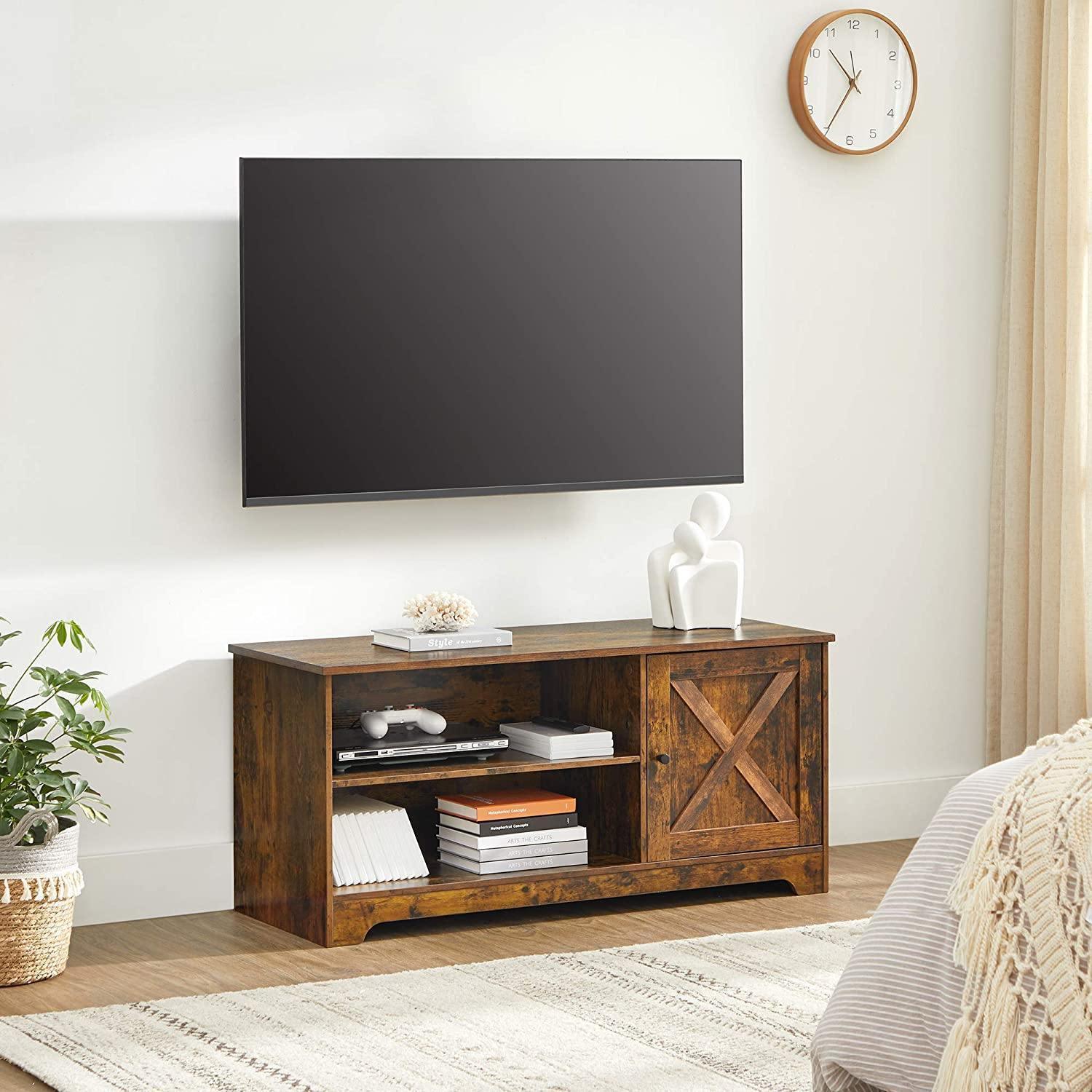 Brown TV Bench with Cabinet & Shelf FredCo