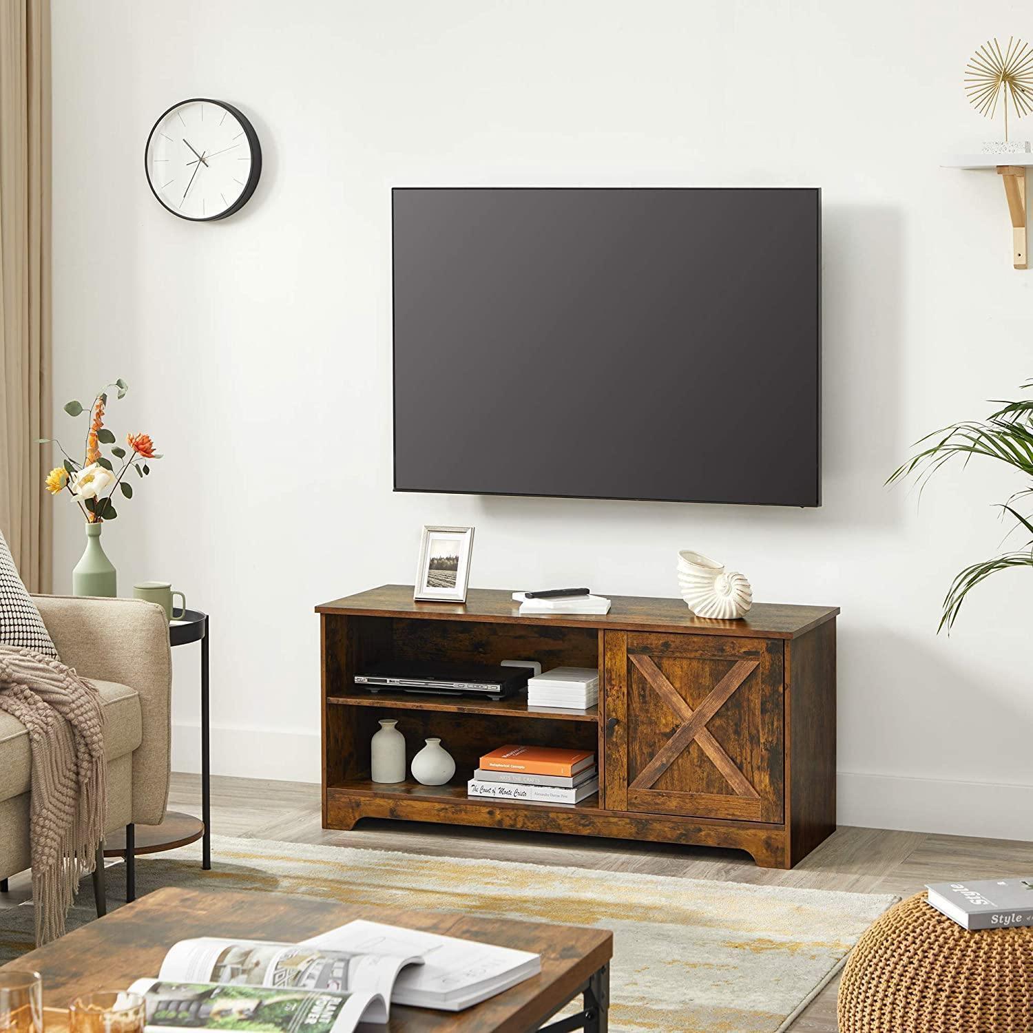 Brown TV Bench with Cabinet & Shelf FredCo
