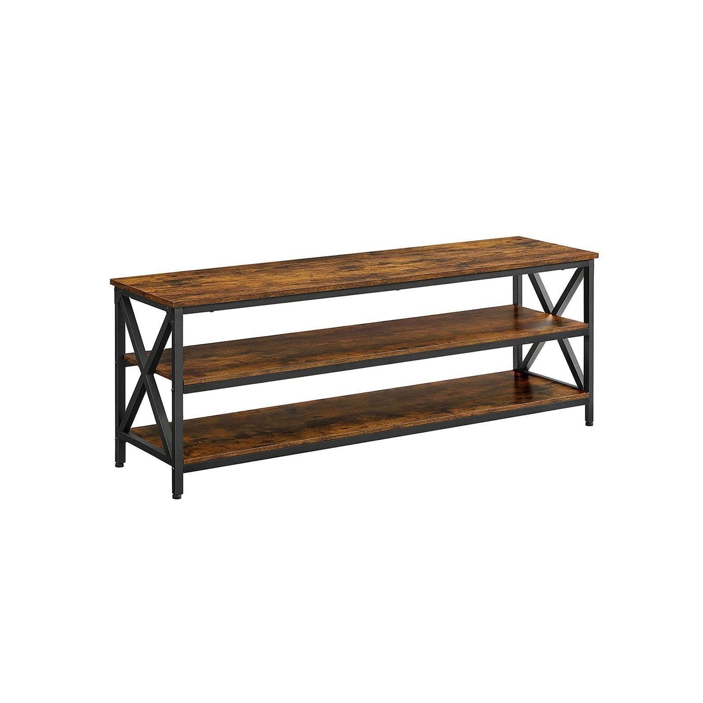 Brown TV Bench with X-Shape Steel Frame FredCo