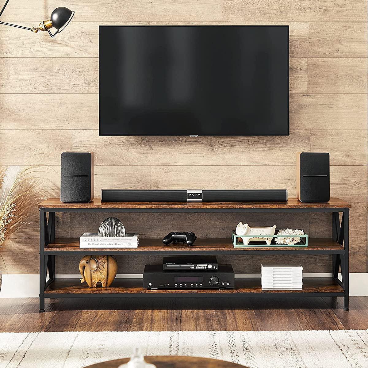 Brown TV Bench with X-Shape Steel Frame FredCo