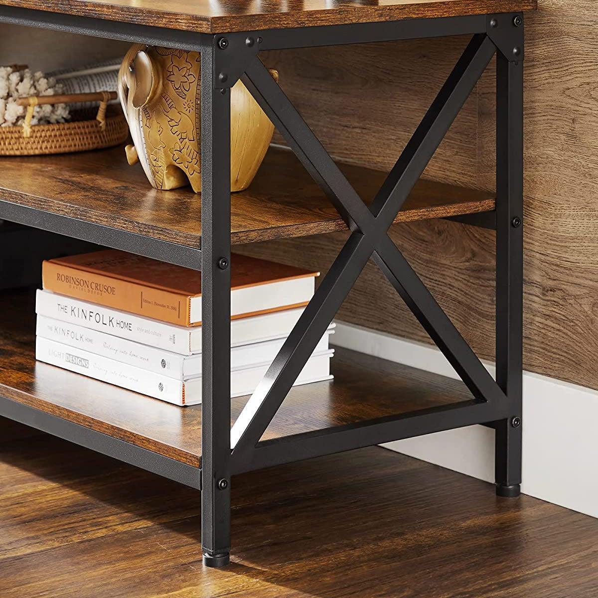 Brown TV Bench with X-Shape Steel Frame FredCo