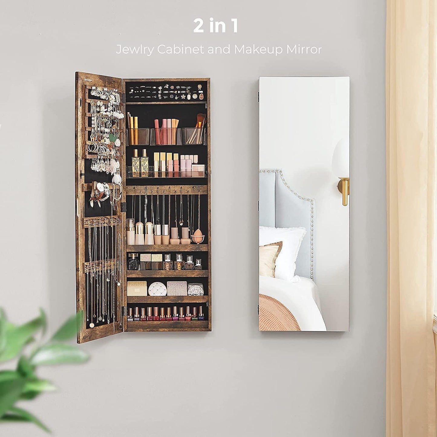 Brown Wall-Mounted Jewelry Box with Mirror FredCo