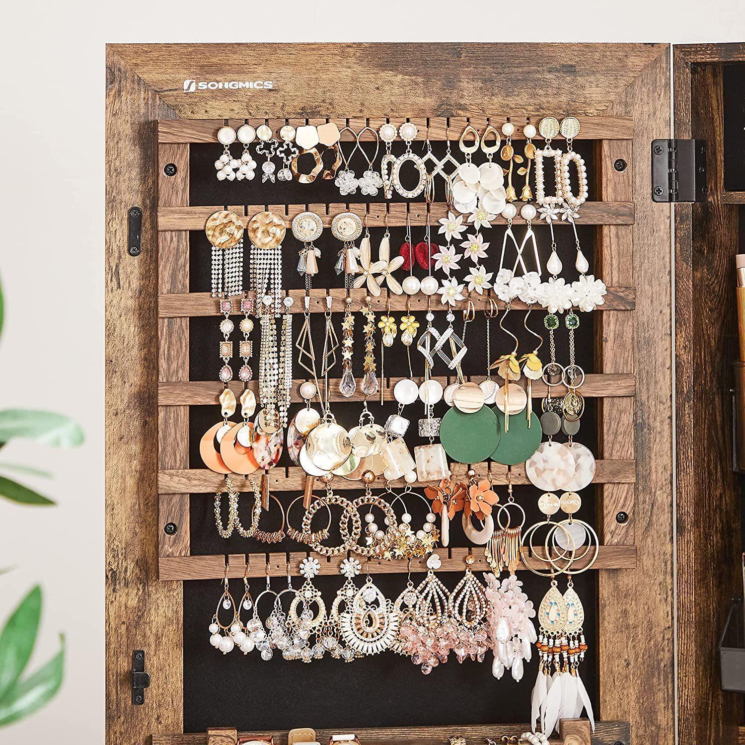 Brown Wall-Mounted Jewelry Box with Mirror FredCo