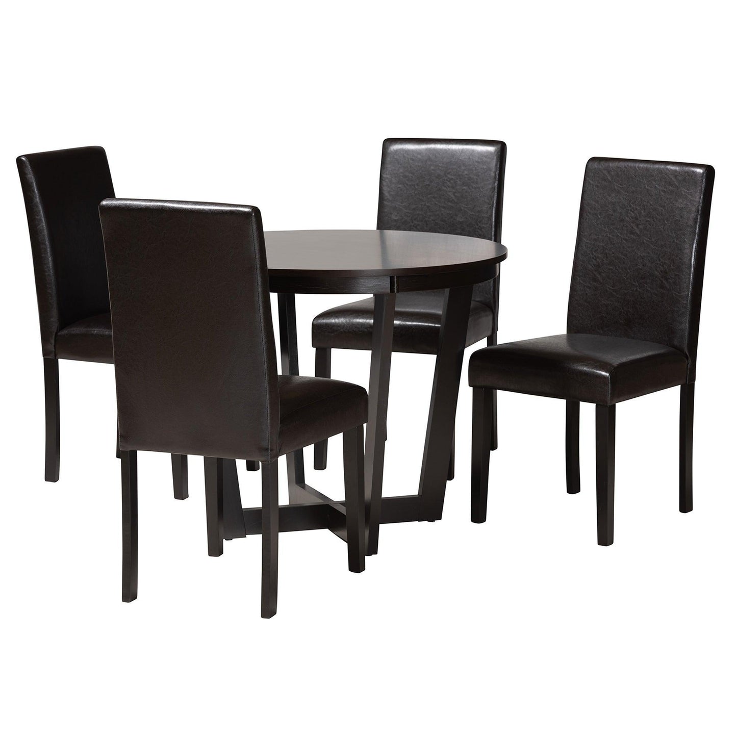 Bruna Modern Dark Brown Faux Leather and Espresso Brown Finished Wood 5-Piece Dining Set FredCo