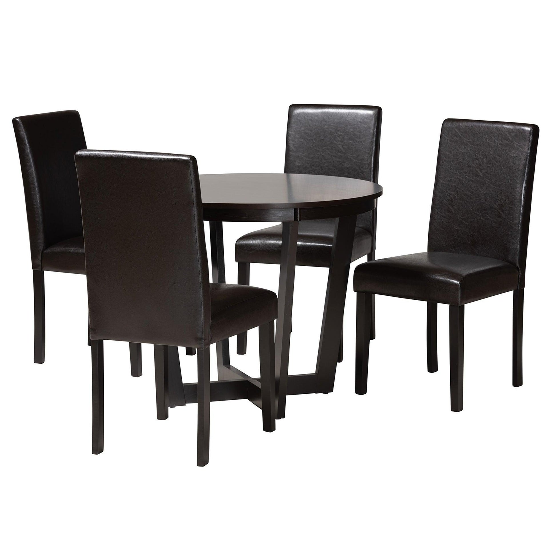 Bruna Modern Dark Brown Faux Leather and Espresso Brown Finished Wood 5-Piece Dining Set FredCo