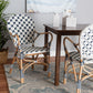 Bryson Modern French Blue and White Weaving and Natural Rattan Bistro Chair FredCo
