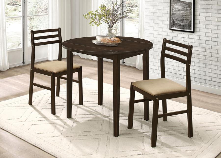 Bucknell 3-Piece Dining Set With Drop Leaf Cappuccino And Tan 130005 Coaster FredCo